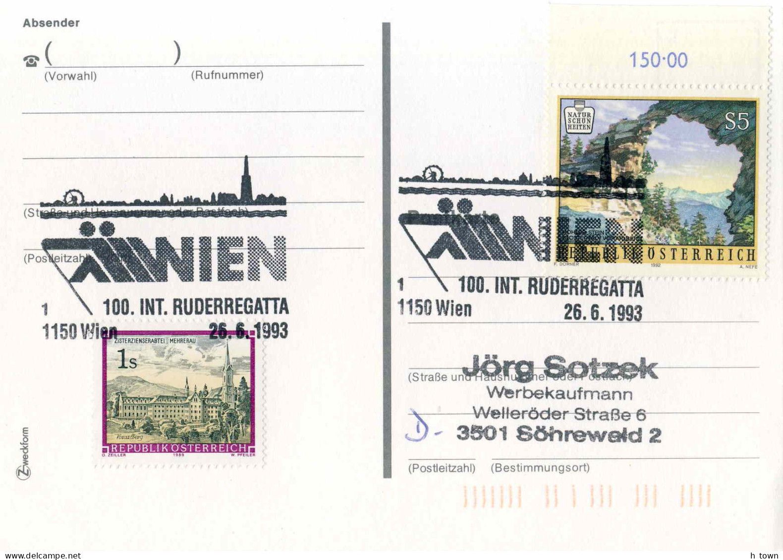 131  Aviron: Oblit. Temporaire D'Autriche, 1993 - Rowing Pictorial Cancel From Vienna, Austria - Canottaggio