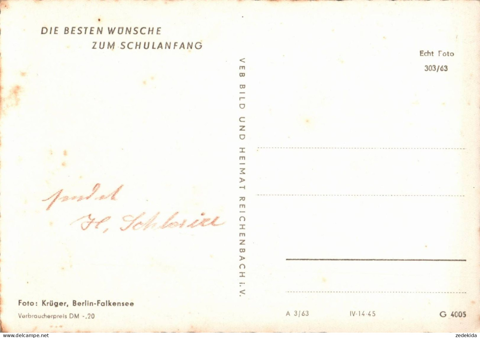 G8191 - Glückwunschkarte Schulanfang - Junge Mädchen Zuckertüte - Verlag Reichenbach DDR - Einschulung