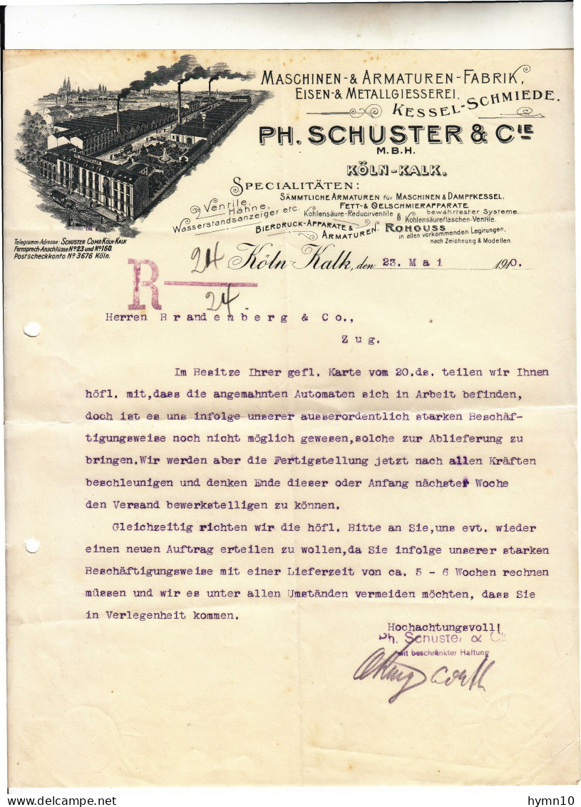 1910 GERMANY COLOGNE+INVOICE+PH.SCHSTER & Co. MACHINE & ARMOR Company+IRON & METAL FOUNDRY-F153 - 1900 – 1949