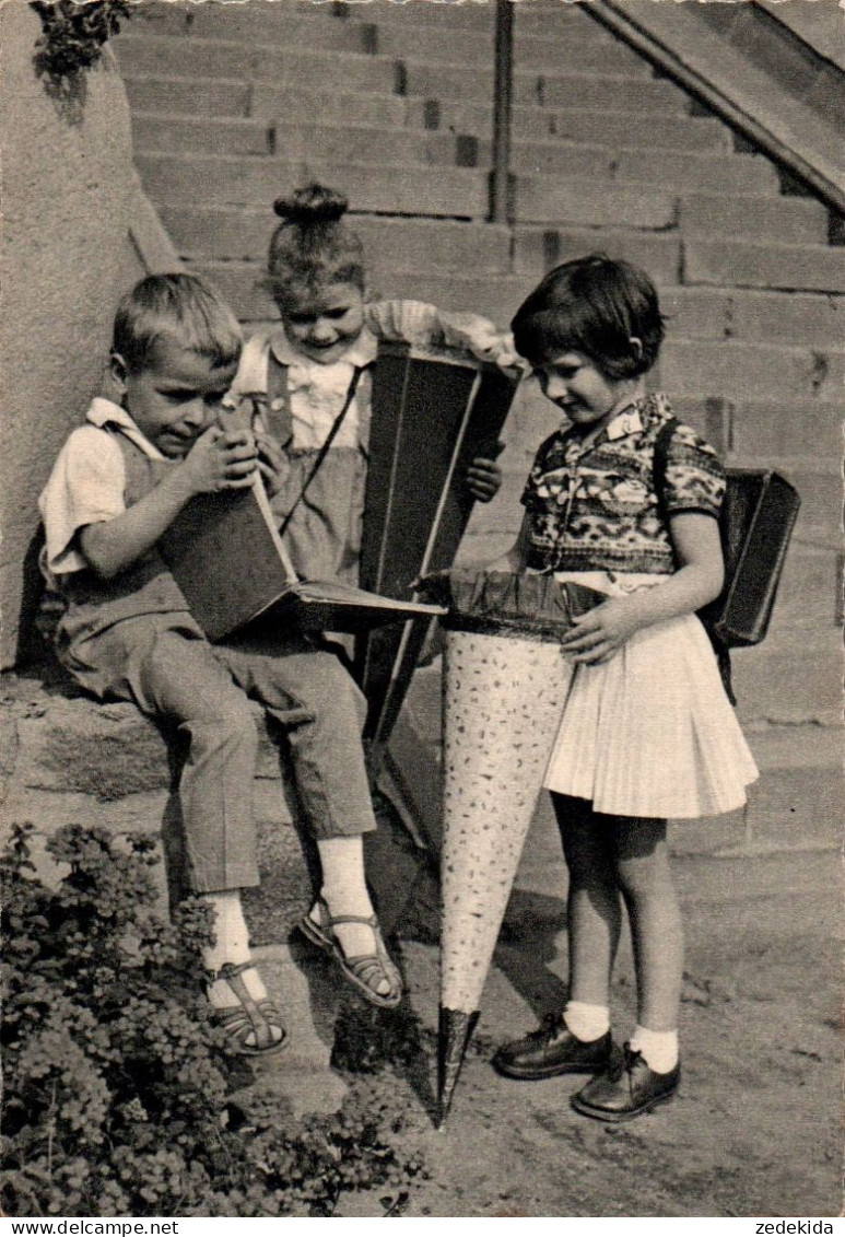 G8193 - Glückwunschkarte Schulanfang - Junge Mädchen Zuckertüte - Verlag Reichenbach DDR - Premier Jour D'école