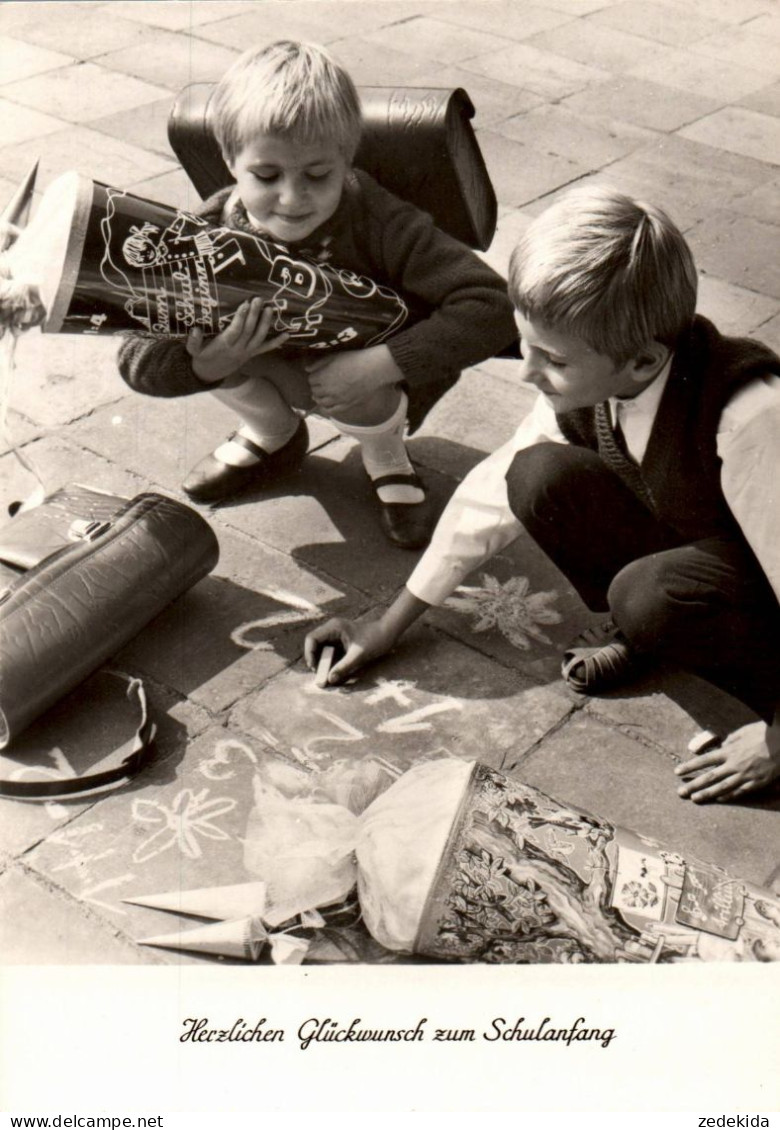 G8195 - Glückwunschkarte Schulanfang - Junge Mädchen Zuckertüte - Verlag Reichenbach DDR - Premier Jour D'école