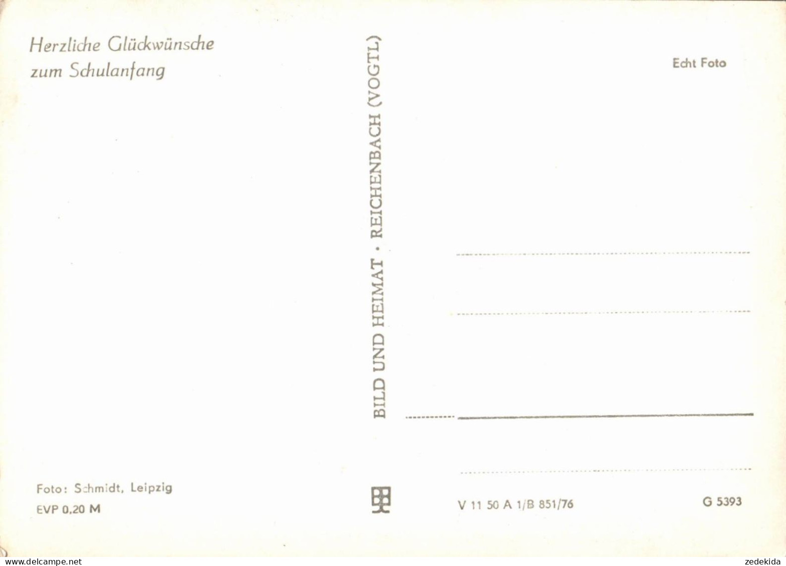 G8197 - Glückwunschkarte Schulanfang - Junge Mädchen Zuckertüte - Verlag Reichenbach DDR - Primo Giorno Di Scuola