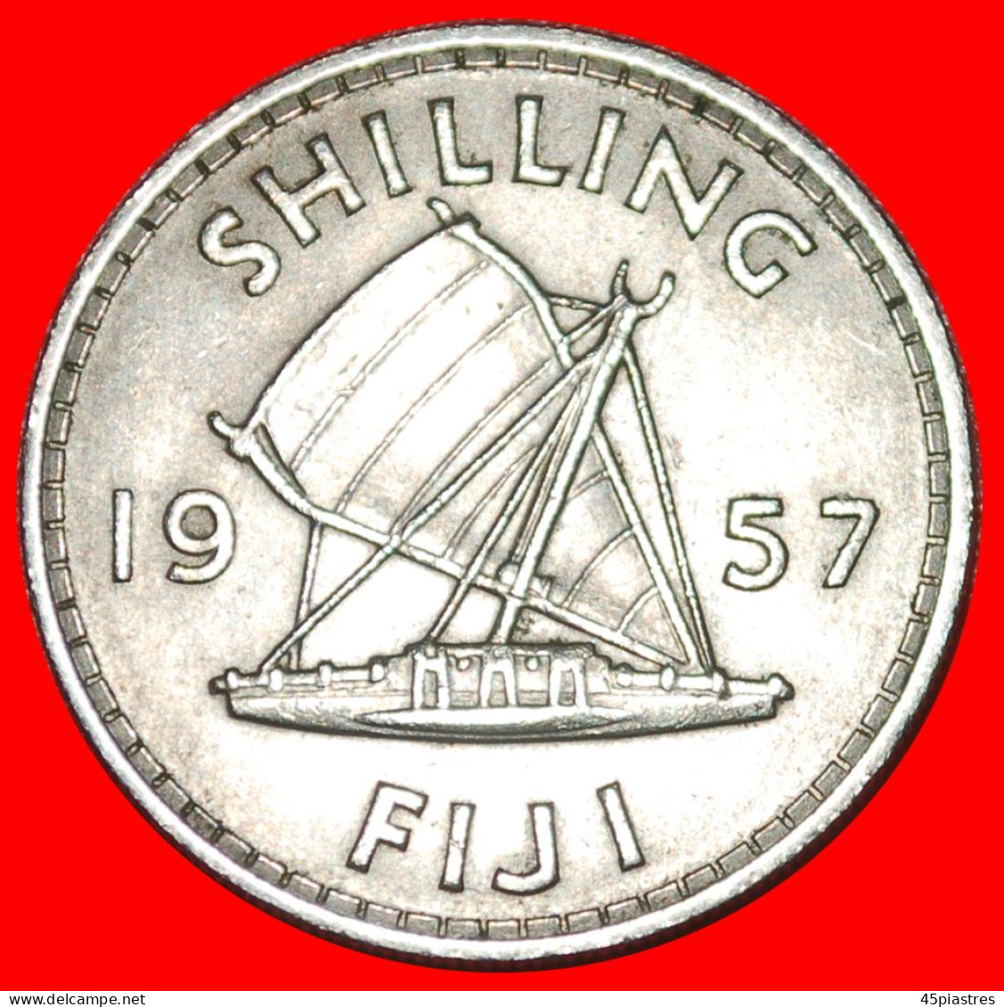 * GREAT BRITAIN (1957-1965): FIJI  1 SHILLING 1957 SHIP! ELIZABETH II (1953-2022)  · LOW START ·  NO RESERVE! - Figi