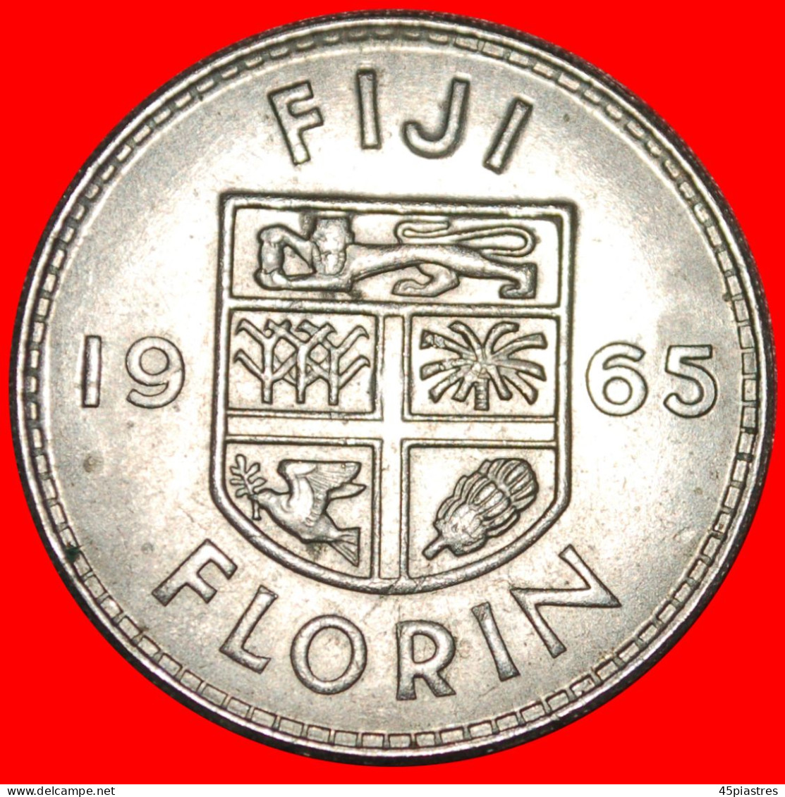 * GREAT BRITAIN (1957-1965): FIJI  1 FLORIN 1965 LION! ELIZABETH II (1953-2022) · LOW START ·  NO RESERVE! - Figi