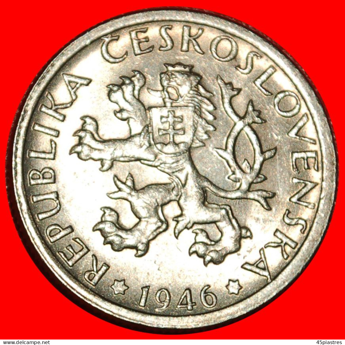 * COMMUNISM (1946-1947): CZECHOSLOVAKIA  1 CROWN 1946 LION MINT LUSTRE!  · LOW START ·  NO RESERVE! - Tchécoslovaquie