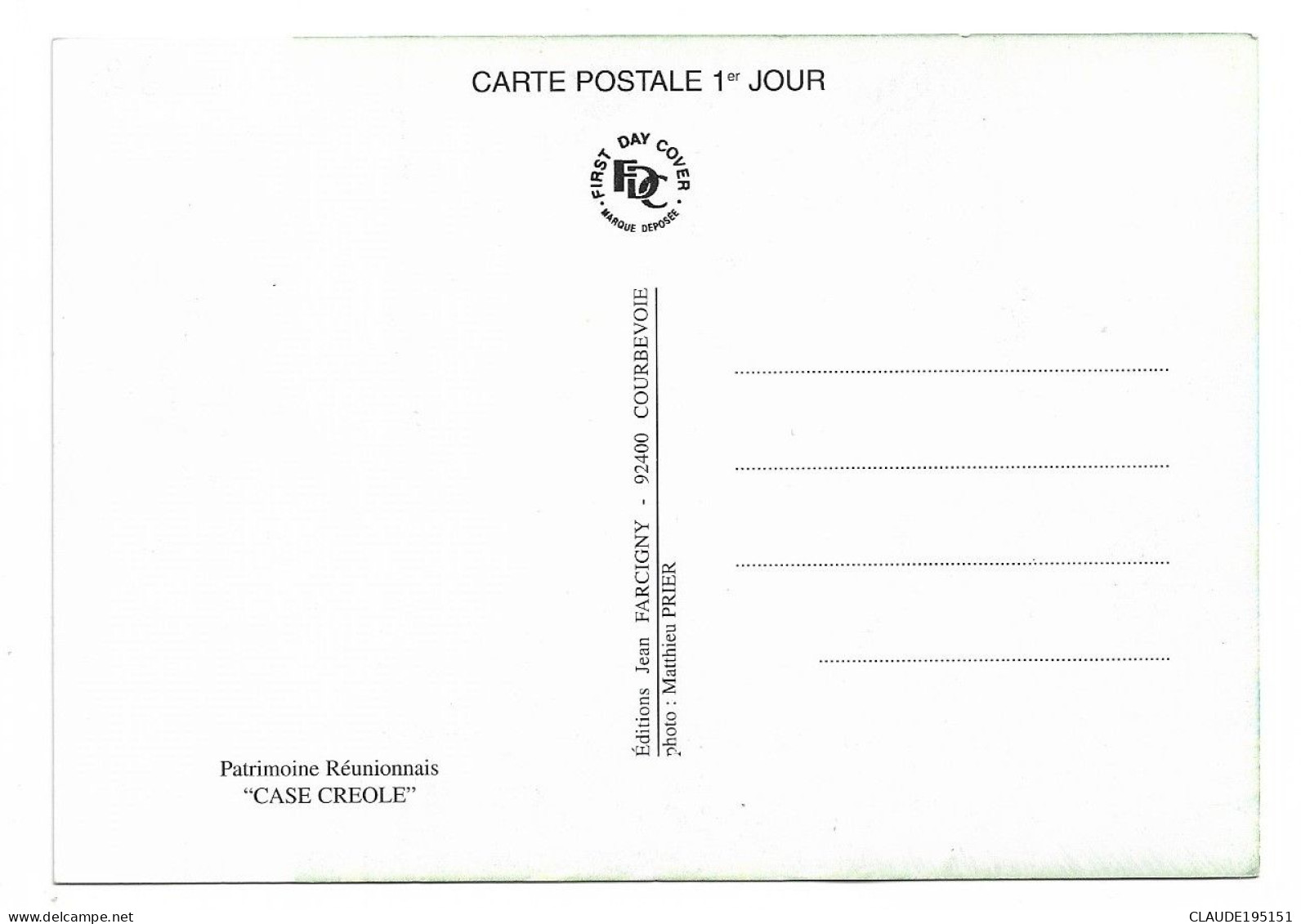 LA REUNION  ST PIERRE   CASE CREOLE PREMIER JOUR  4.04.1998 - Saint Pierre