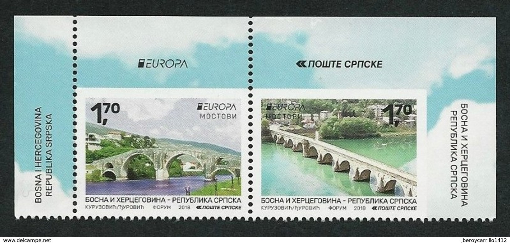 BOSNIA HERZEGOVINA SERBIA/ BOSNIEN SERBIEN/ BOSNIE - EUROPA 2018 -"PUENTES.-BRIDGES -BRÜCKEN -PONTS"- SERIE H-1 CARNET - 2018