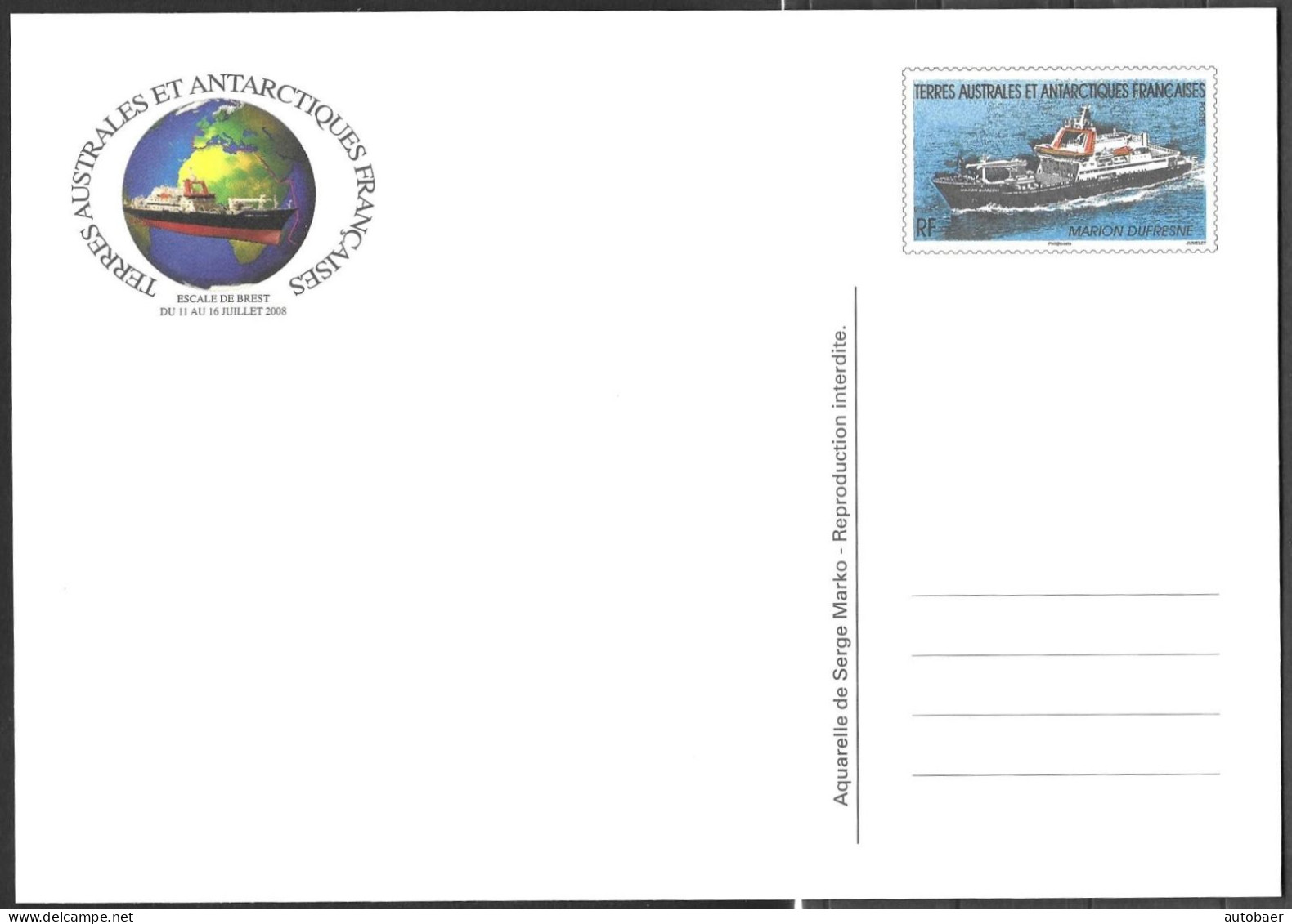 TAAF 2008 Carte Postale Grand Format Marion Dufresne Comme Michel 672 ** MNH Postfrisch Neuf - Postwaardestukken