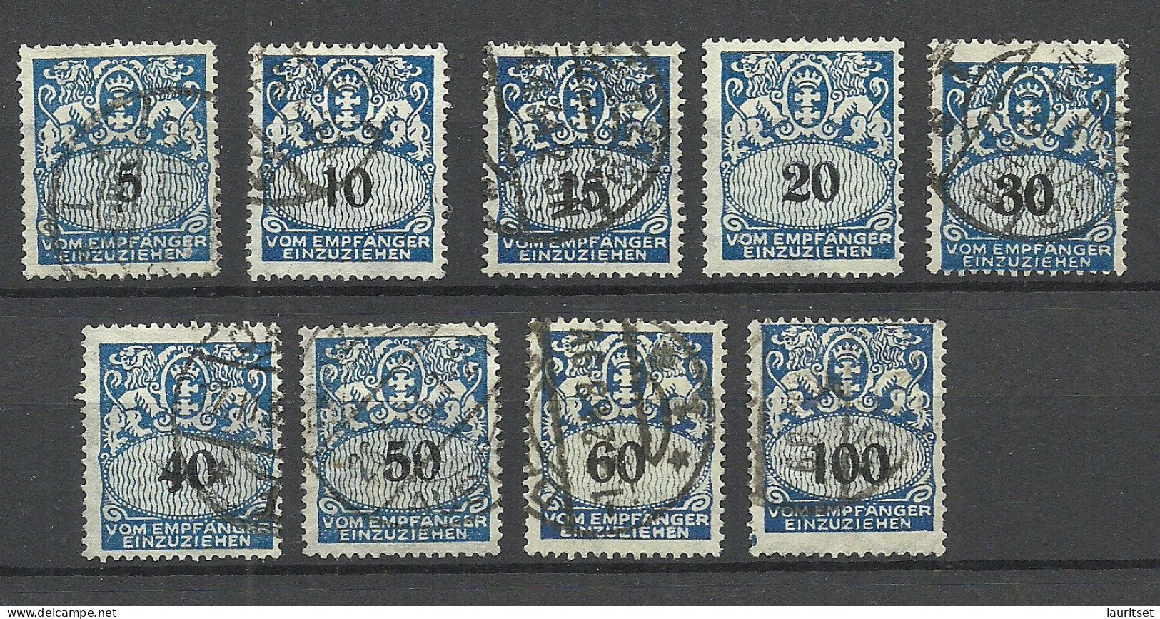 Germany Deutschland DANZIG 1923/1927 Michel 30 - 38 Portomarken Postage Due O (20 Pf Is MH/*) - Segnatasse