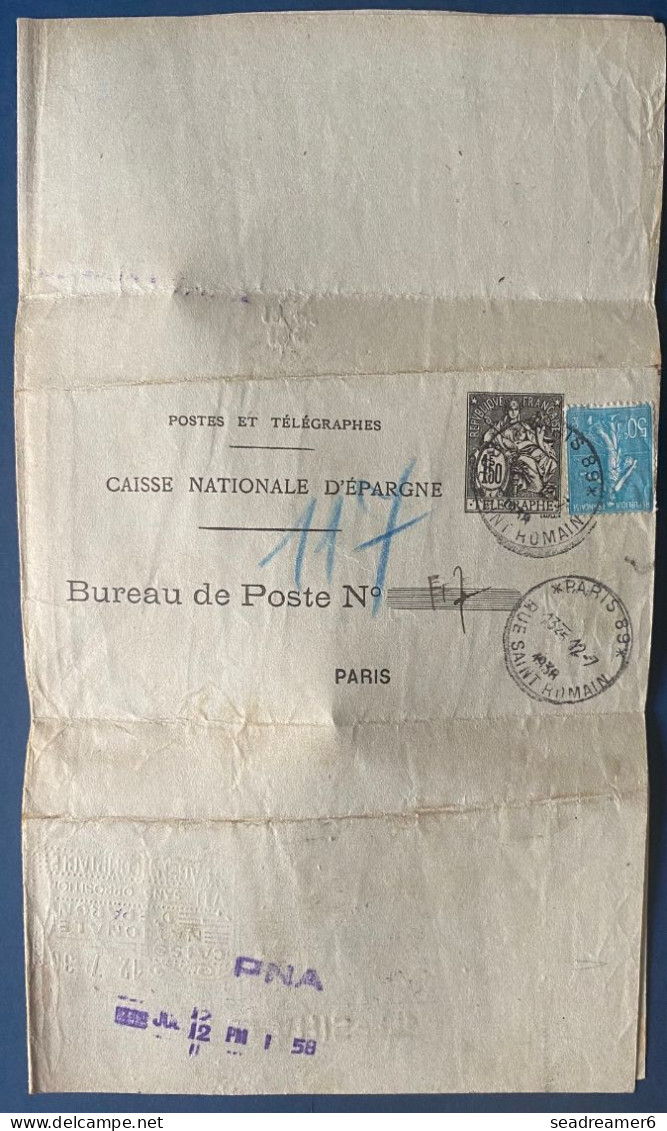 France 1938 Entier Postal Chaplain 1.50 F Noir +50 C Semeuse Format 278 X 238 Mm. + Griffe Pour La Recommandation CHA P4 - Pneumatic Post