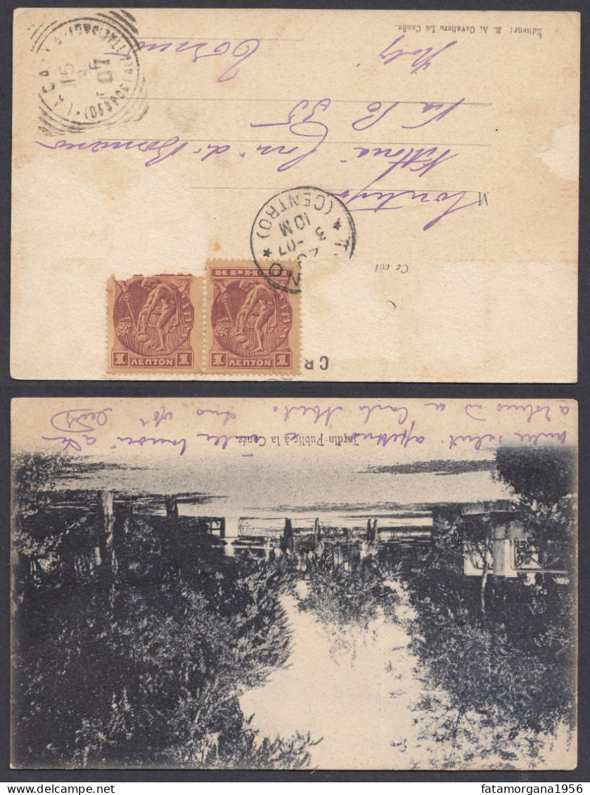 CRETA - 1900 -  Yvert 1 Obliterato Su Cartolina Viaggiata. - Crete