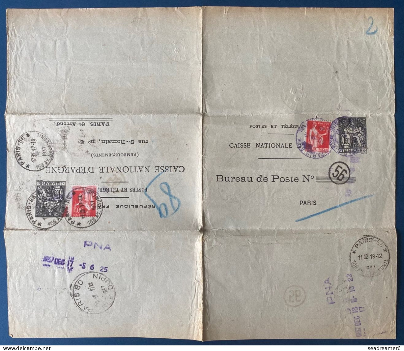 France 1937 Entier Postal Chaplain 1.50 F Noir + 50 C Paix Rouge Format 278 X 238 Mm. CHA P4 TTB - Pneumatiques