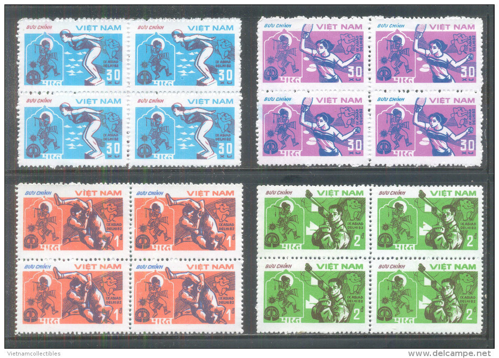 Blk 4 Vietnam Viet Nam MNH 1982 : 9th Asian Games - New Dehli / Elephant / Swimming / Ping Pong / Wrestling (Ms406) - Viêt-Nam