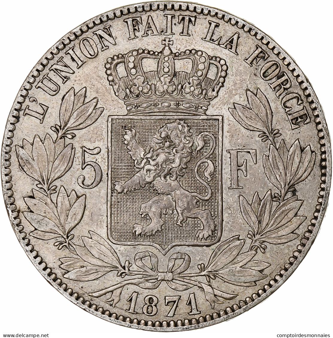 Monnaie, Belgique, Leopold II, 5 Francs, 5 Frank, 1871, TTB, Argent, KM:24 - 5 Francs