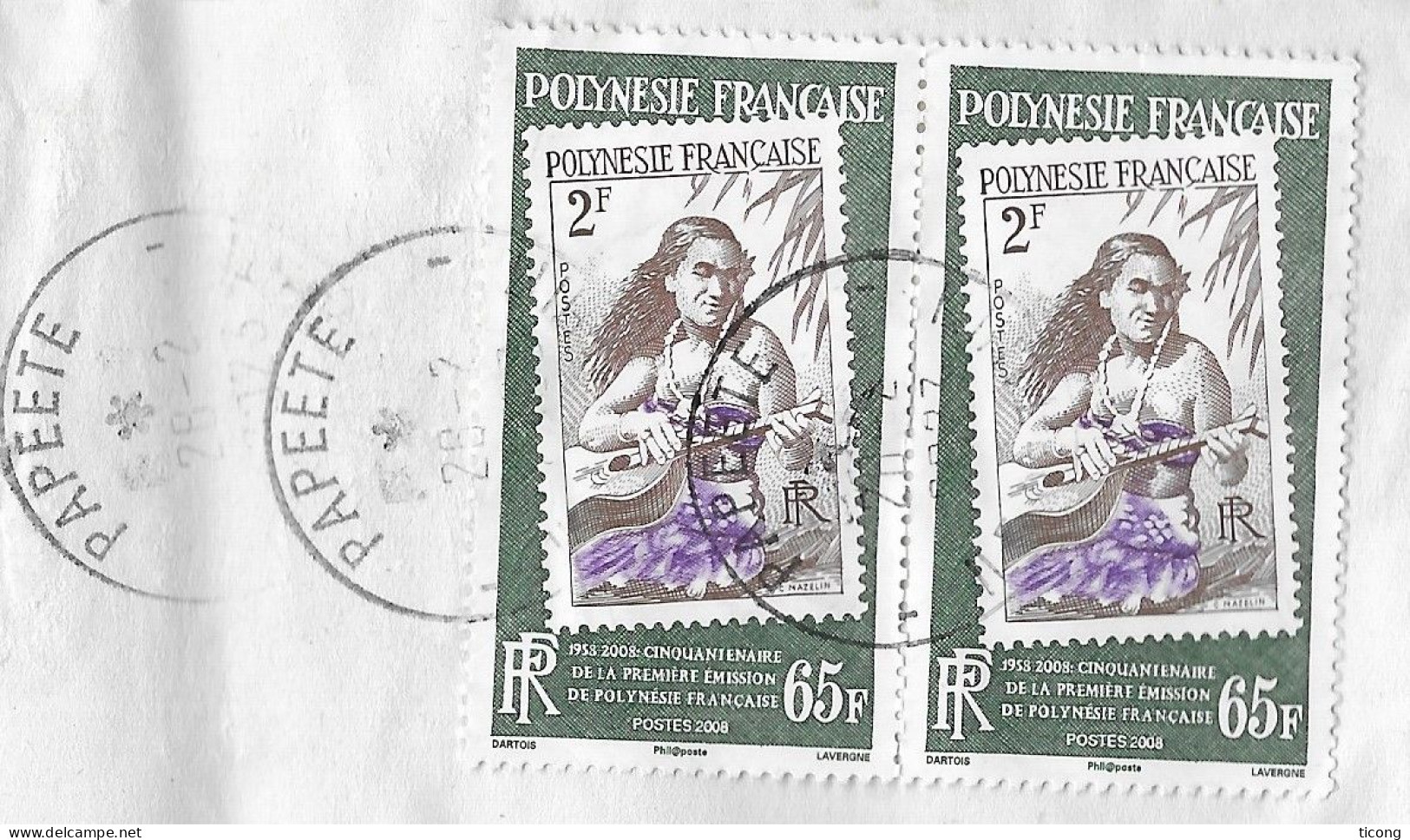 POLYNESIE FRANCAISE PAPEETE ( CACHETS RONDS ) LETTRE DE 2023, PAIRE TIMBRE SUR TIMBRE 1ERE EMISSION, VOIR LES SCANNERS - Storia Postale