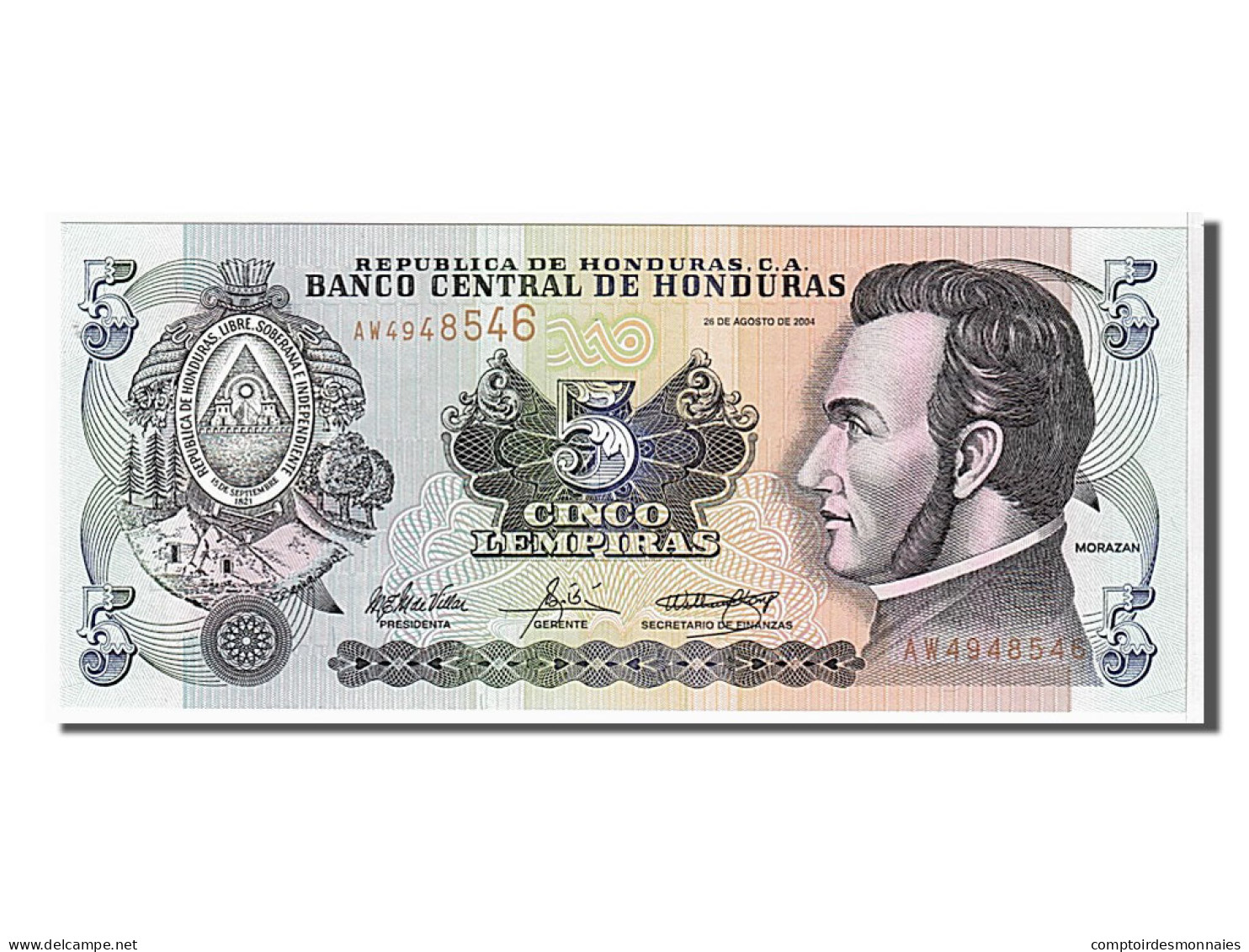 Billet, Honduras, 5 Lempiras, 2004, NEUF - Honduras