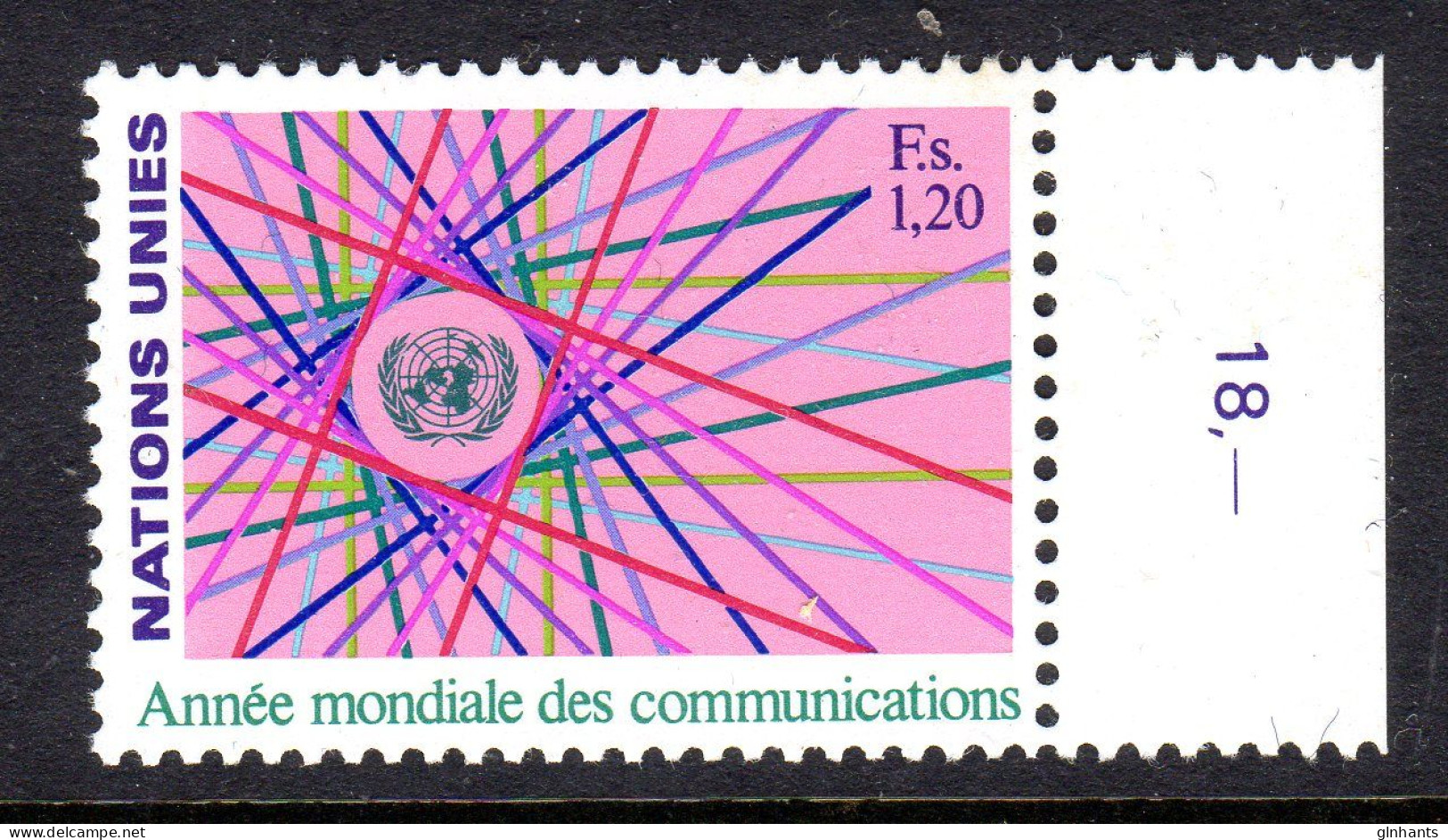 UNITED NATIONS GENEVA - 1983 WORLD COMMUNICATIONS YEAR STAMP FINE MNH ** SG G113 - Neufs