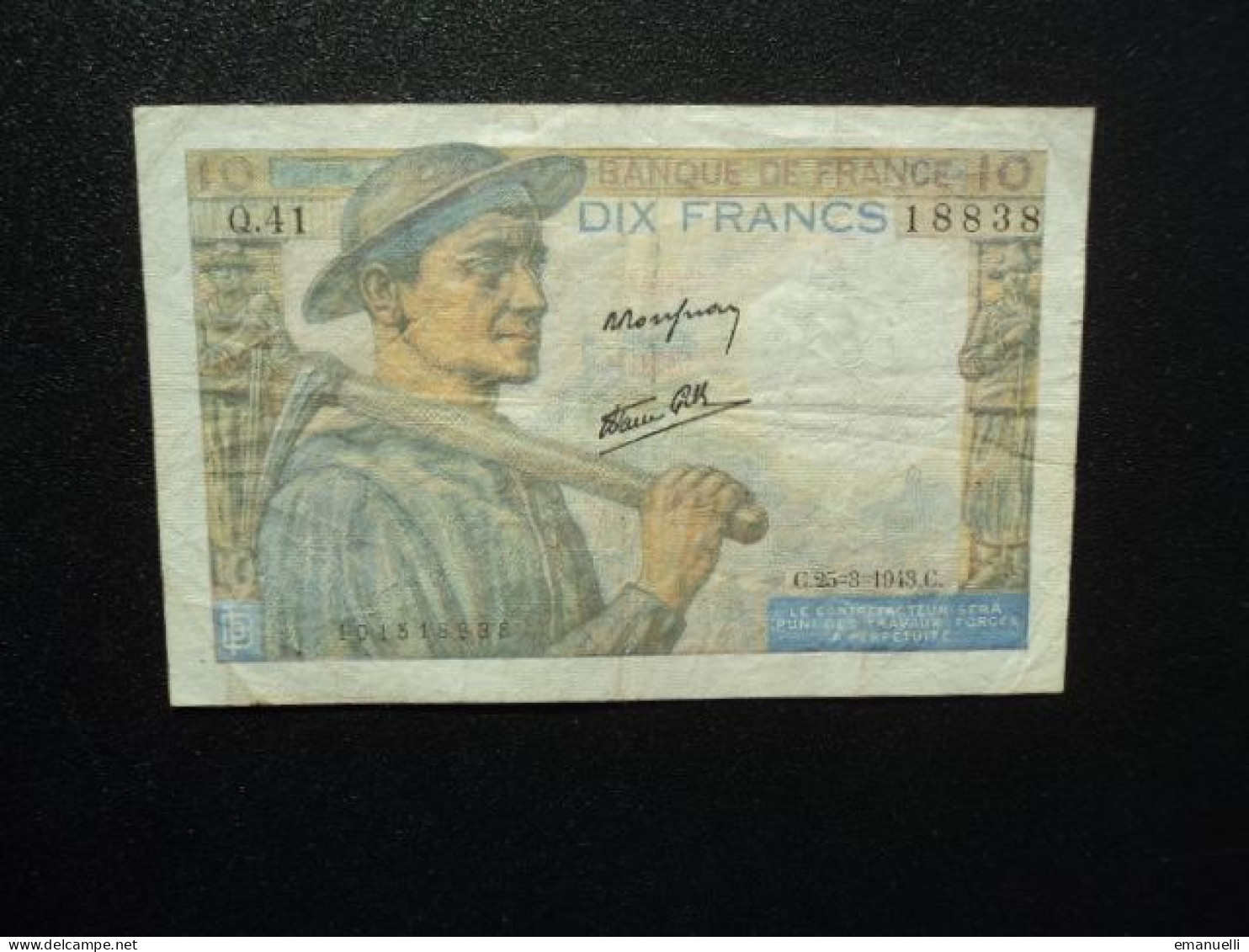 FRANCE : 10 FRANCS   25-3-1943     FAYETTE 8 / PICK 99e     TTB à TTB+ * - 10 F 1941-1949 ''Mineur''