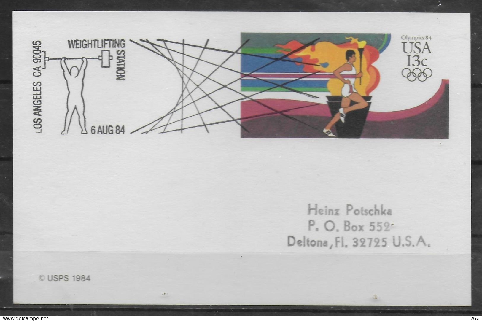 USA   Carte PAP Jo 1984  Halterophilie - Pesistica