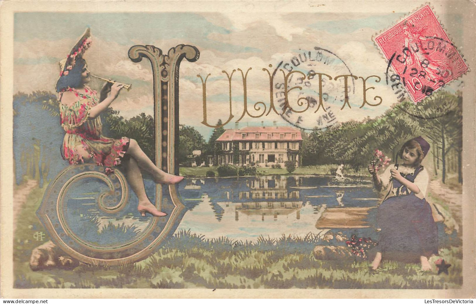 FANTAISIES - Femme Jouant De La Musique - Petite Fille Jouant Des Fleurs - Carte Postale Ancienne - Vrouwen