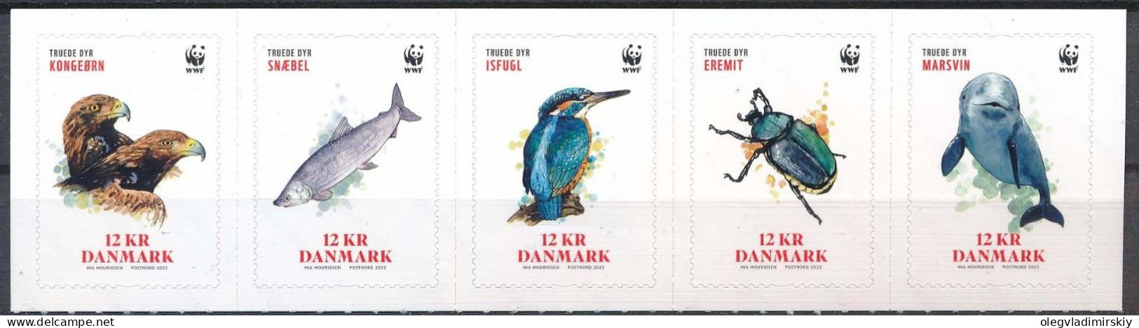 Denmark Danemark Danmark 2022 WWF The Rarest Species Of Protected Fauna Strip Of 5 Stamps MNH - Ungebraucht