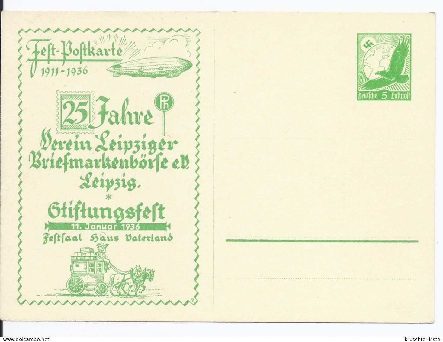 Dt.- Reich (000982) Privatganzsache Fech C2I Leipzig, 25 Jahre Verein Leipziger Briefmarkenbörse Stiftungsfest, Ung. - Interi Postali Privati