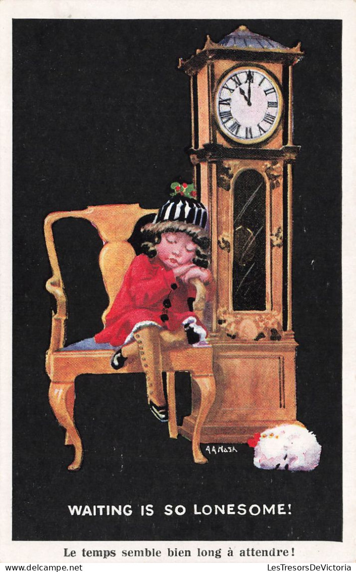 ILLUSTRATEUR - Un Enfant Assis Avec Son Chiot - Le Temps Semble Bien Long à Attendre - Colorisé - Carte Postale Ancienne - Sonstige & Ohne Zuordnung