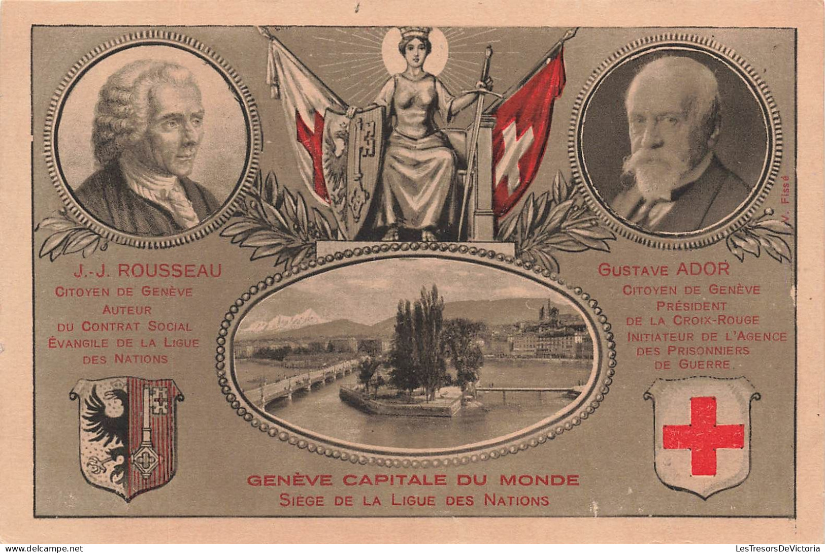 JEUX - Siège De La Ligue Des Nations - Genève Capitale Du Monde - Rousseau - Ador - Carte Postale Ancienne - Altri & Non Classificati