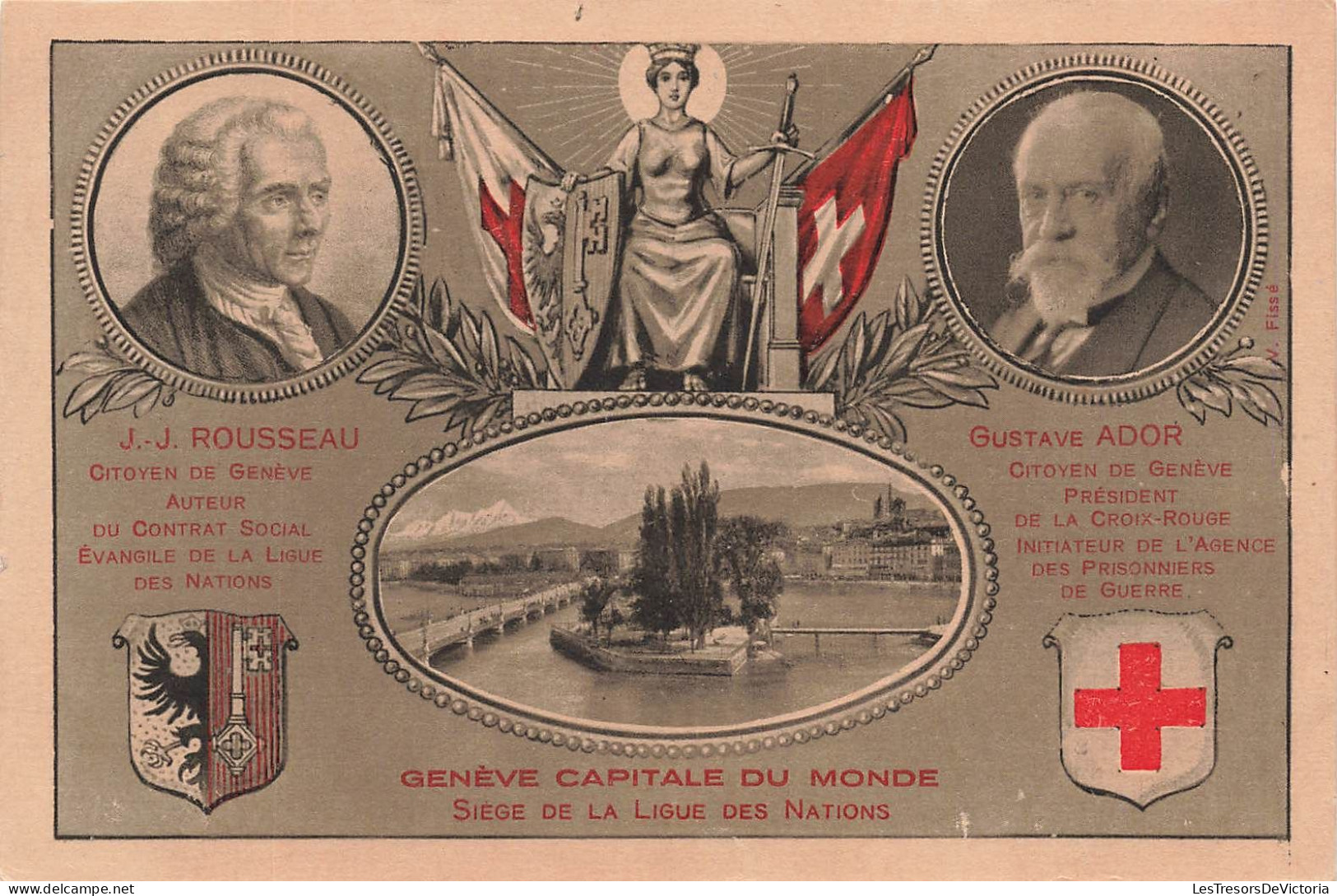 JEUX - Siège De La Ligue Des Nations - Genève Capitale Du Monde - Rousseau - Ador - Carte Postale Ancienne - Andere & Zonder Classificatie