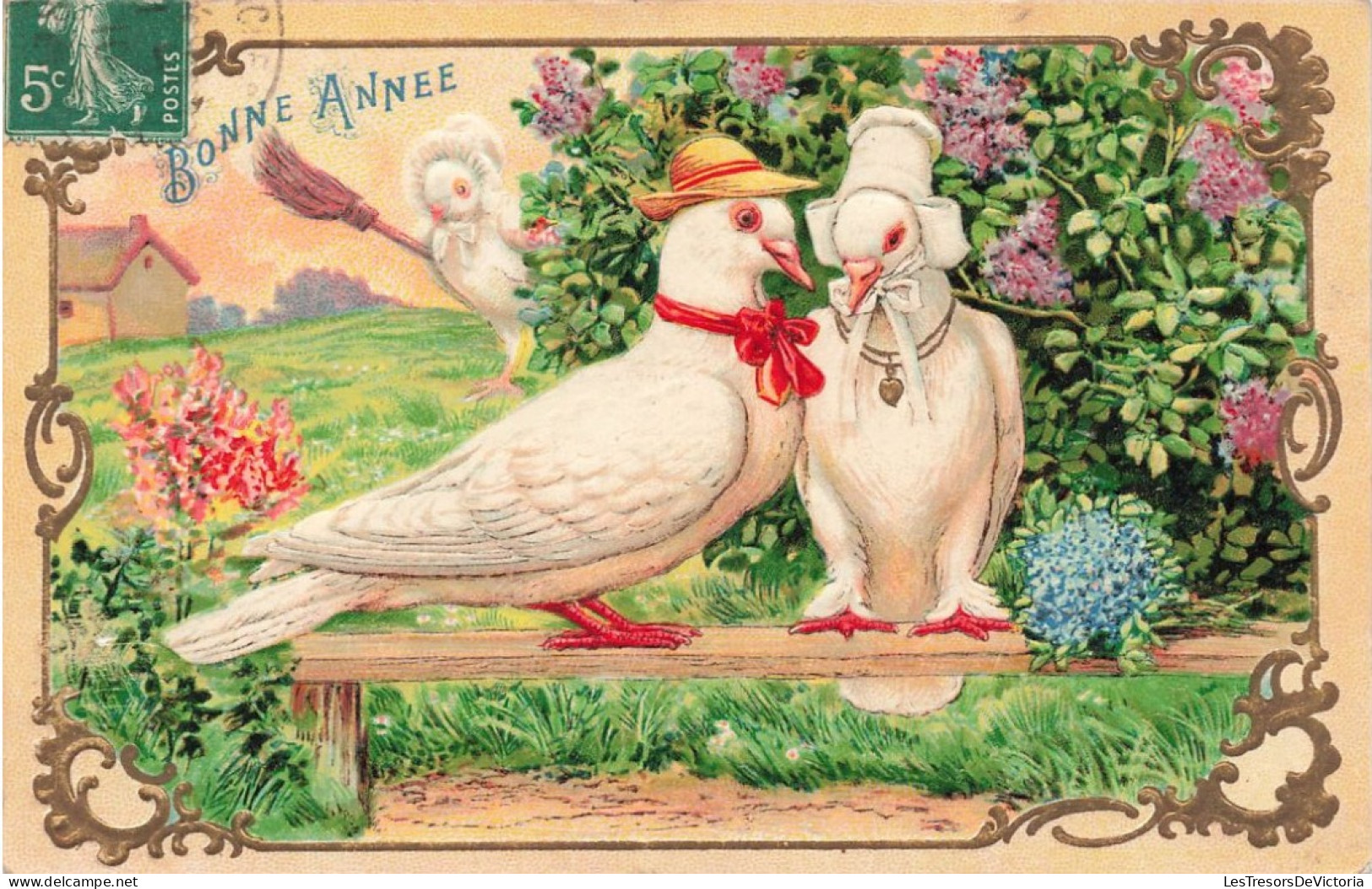 FÊTES ET VOEUX - Nouvel An - Un Couple D'hirondelle Sur Le Banc - Colorisé - Carte Postale Ancienne - Nouvel An