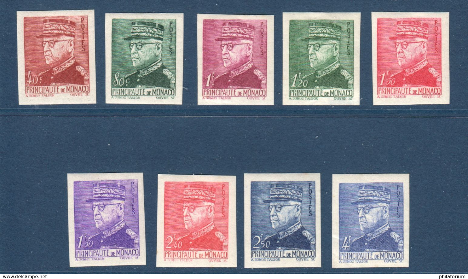 Monaco Timbres Non Dentelés Neufs Avec Charnière,  Yvert N° 225 à 233, Prince Louis II, - Variétés