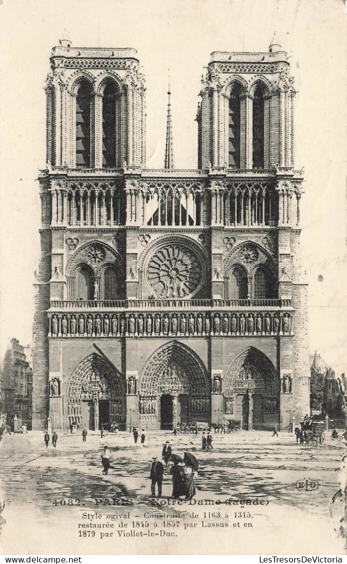 FRANCE - Paris - Notre Dame (façade) - Style Ogival - Animé - Carte Postale Ancienne - Notre-Dame De Paris