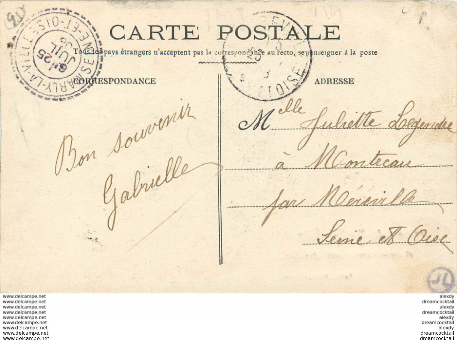 (XX) Carte Montage Gare Train Locomotive Voyageuse. Je Pars De MARLY-LA-VILLE 95 En 1908 - Marly La Ville