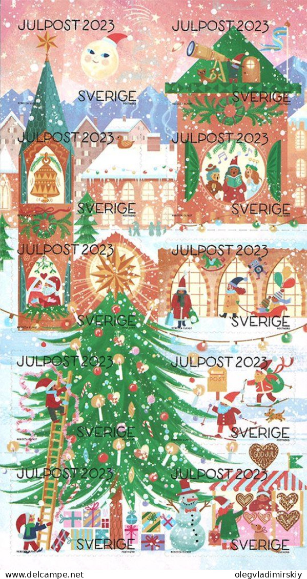 Sweden Suède Schweden 2023 Christmas In Santas Village Set Of 10 Stamps In Block \ Sheetlet MNH - Blokken & Velletjes