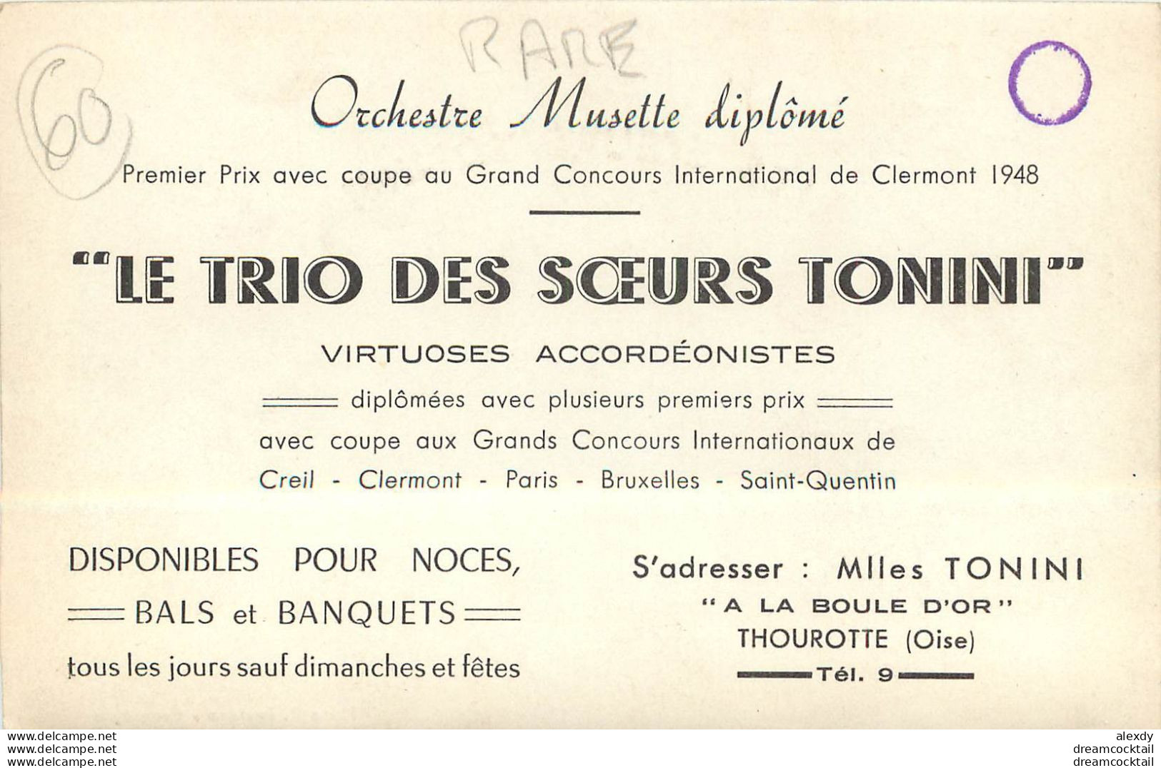 60 THOUROTTE. Top Rare Photo Carte Du Trio Des Soeurs Tonini Orchestre Musette Virtuoses Accordéonistes à La Boule D'Or - Thourotte
