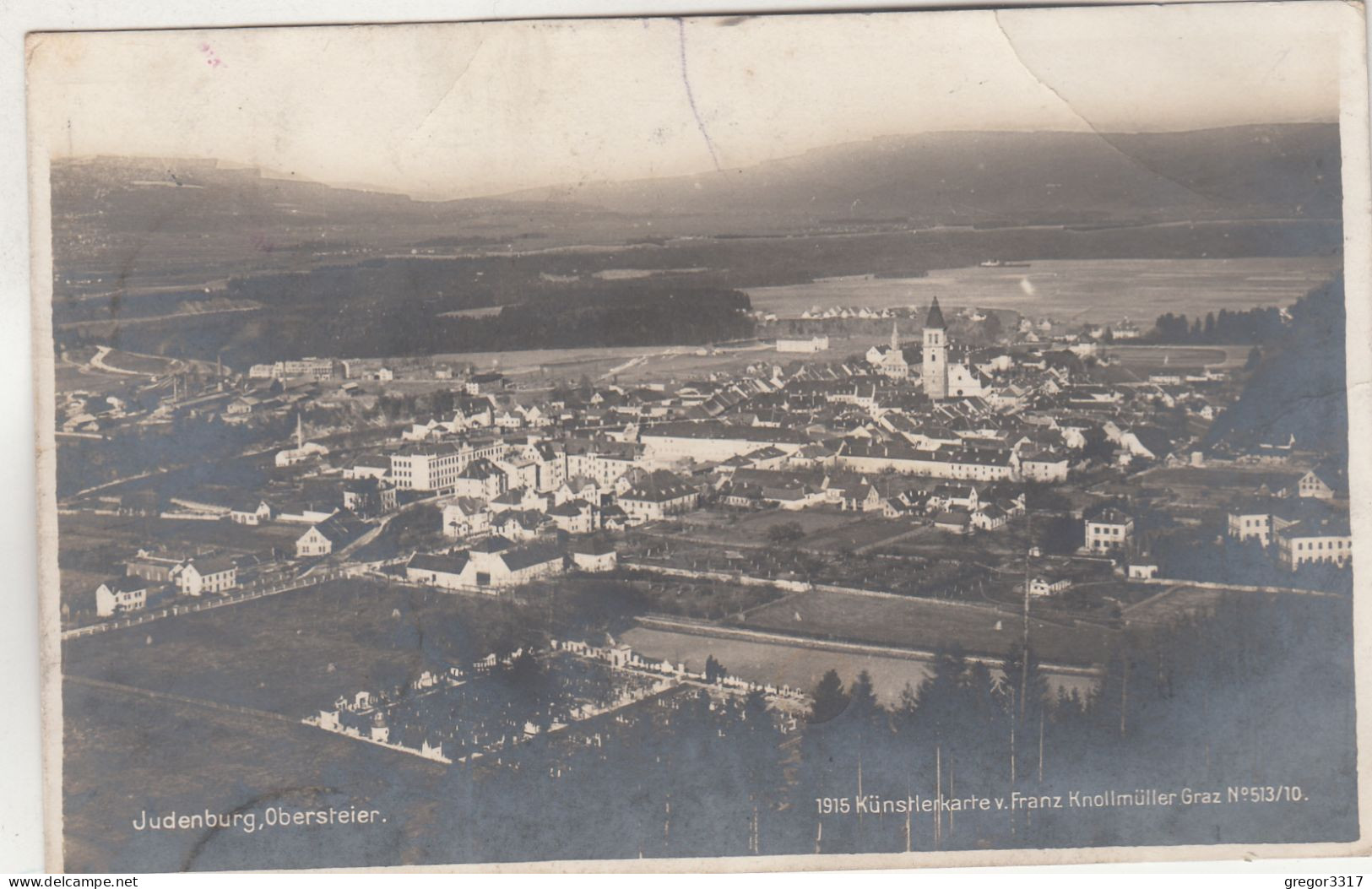 D9791) JUDENBURG - Obersteier. - FOTO AK über FRIEDHOF Auf Stadt U. Kirche Gesehen ALT ! 1916 - Judenburg