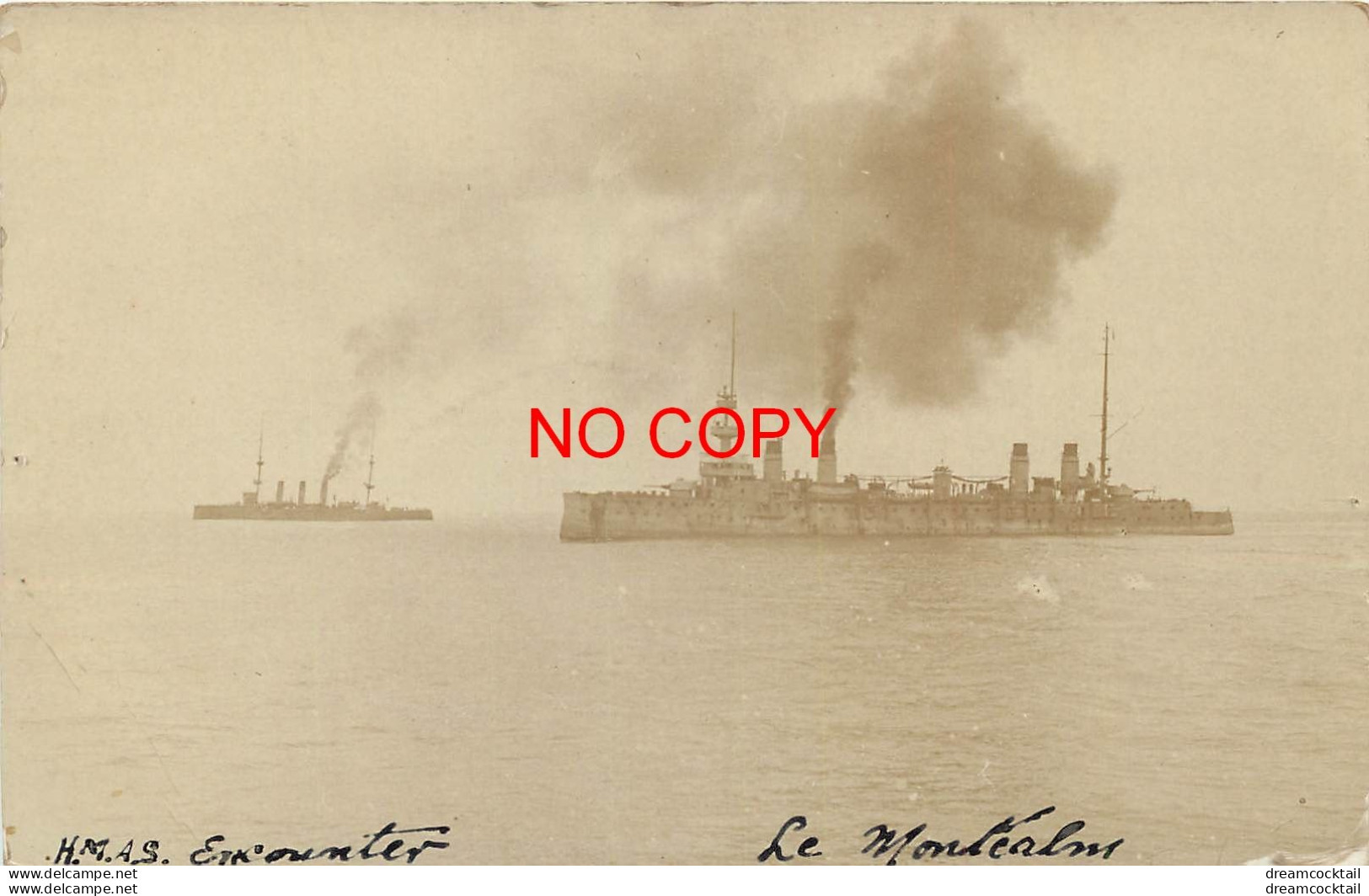 (B&P) RARE Photo Cpa Île Samoa Croiseur "LE MONTCALM" Et "ENCOUNTER" 1915 - Samoa