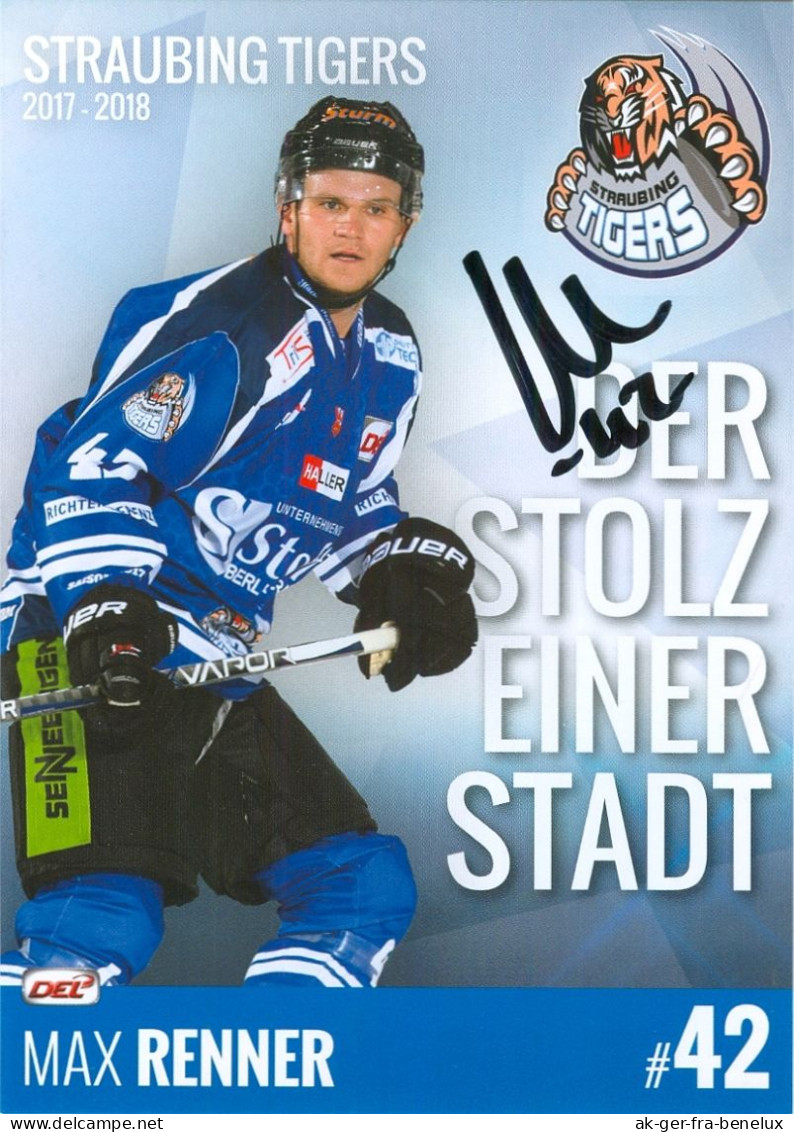 Autogramm Eishockey AK Maximilian Max Renner Straubing Tigers 17-18 Starbulls SB Rosenheim Augsburger Panther Bietigheim - Sports D'hiver
