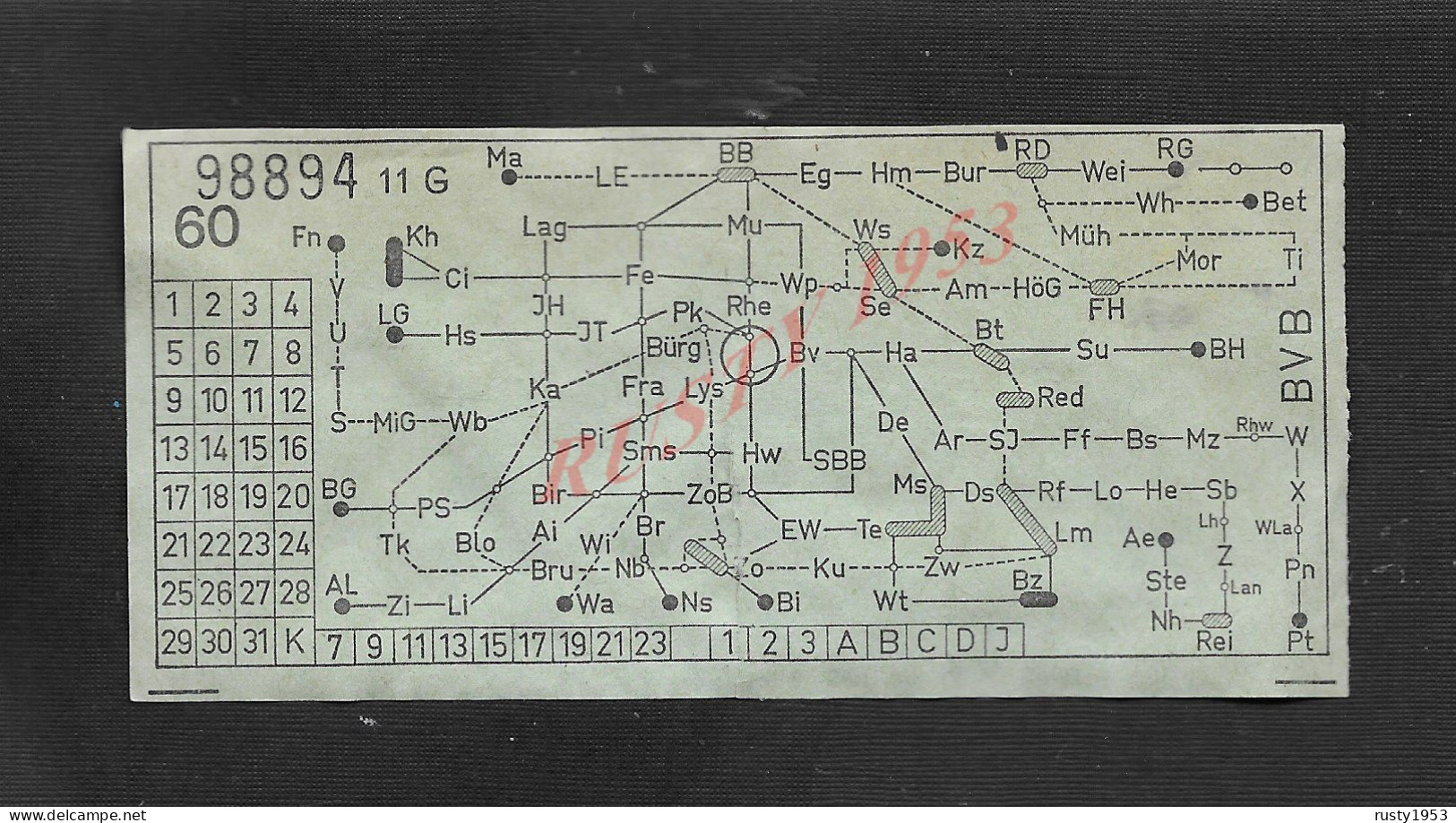 ALLEMAGNE TICKET DE TRANSPORT METRO ??? B V B : - Europa