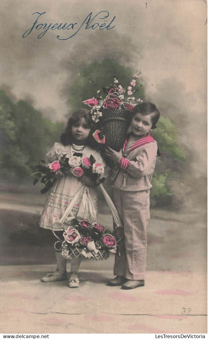 ENFANTS - Joyeux Noël - Deux Enfants Avec Des Paniers De Roses - Colorisé - Carte Postale Ancienne - Otros & Sin Clasificación