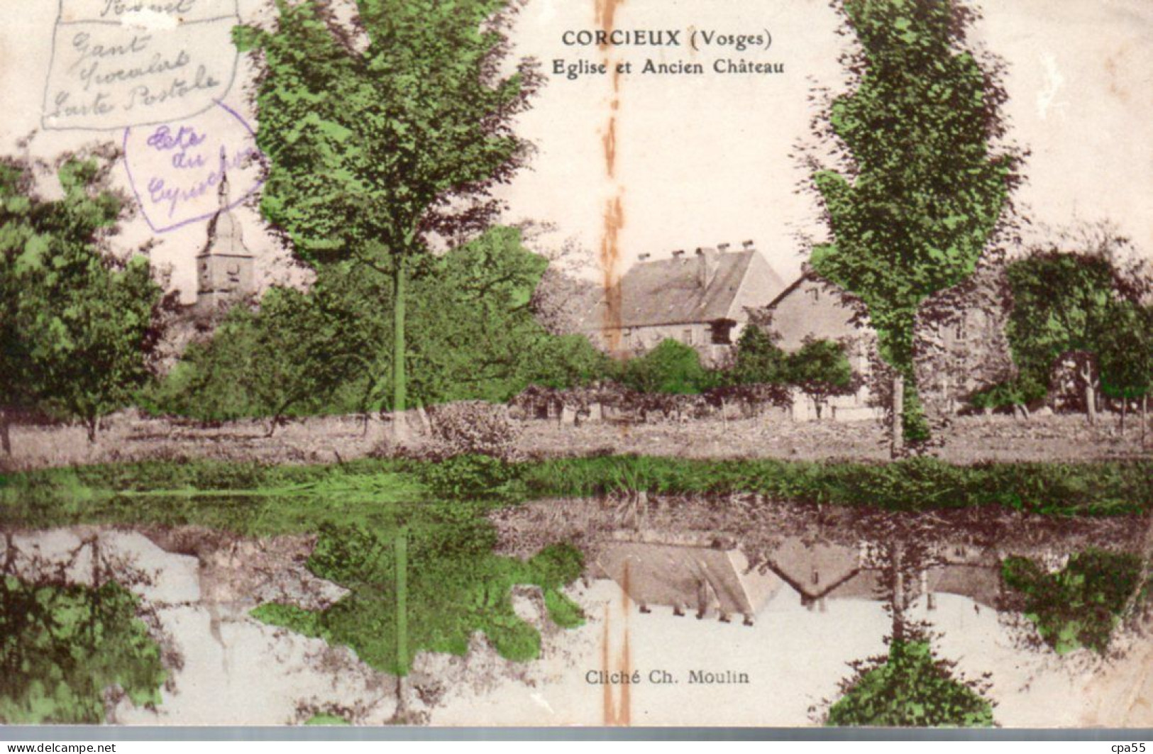 CORCIEUX  -  Eglise Et Ancien Château  -  Carte Colorisée - Corcieux