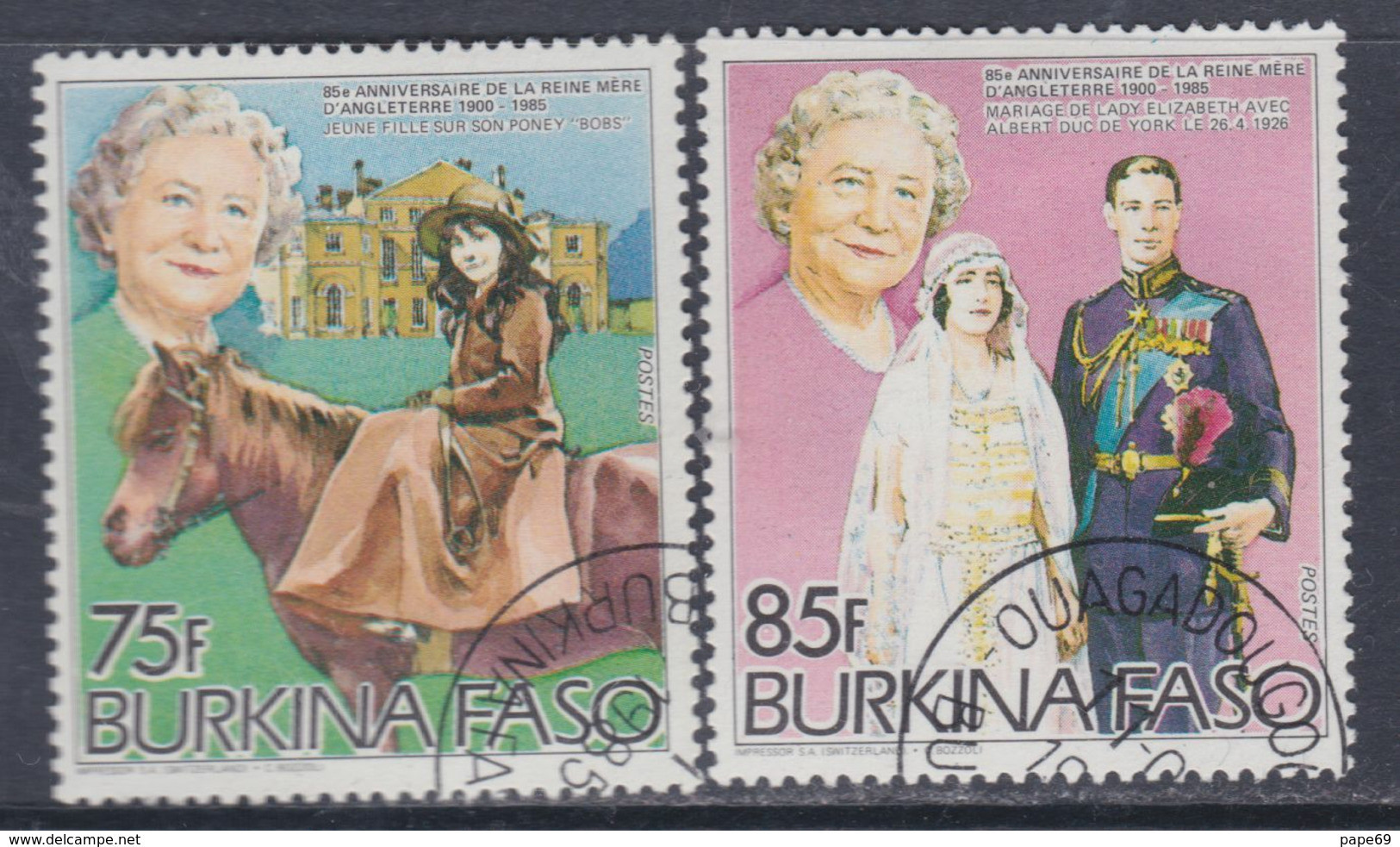 Burkina Faso N° 643 / 44 O 85è Anniversaire De La Reine Mère Elisabeth, Les 2 Valeurs Oblitérations Légères, TB - Burkina Faso (1984-...)