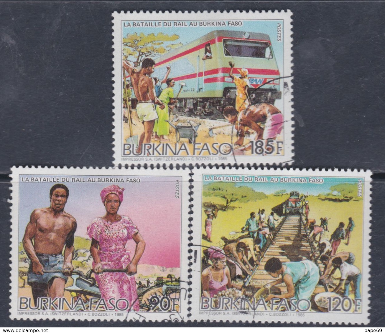 Burkina Faso N° 690 / 92 O La "bataille Du Rail" Au Burkina, Les 3 Valeurs Oblitérations Légères, TB - Burkina Faso (1984-...)