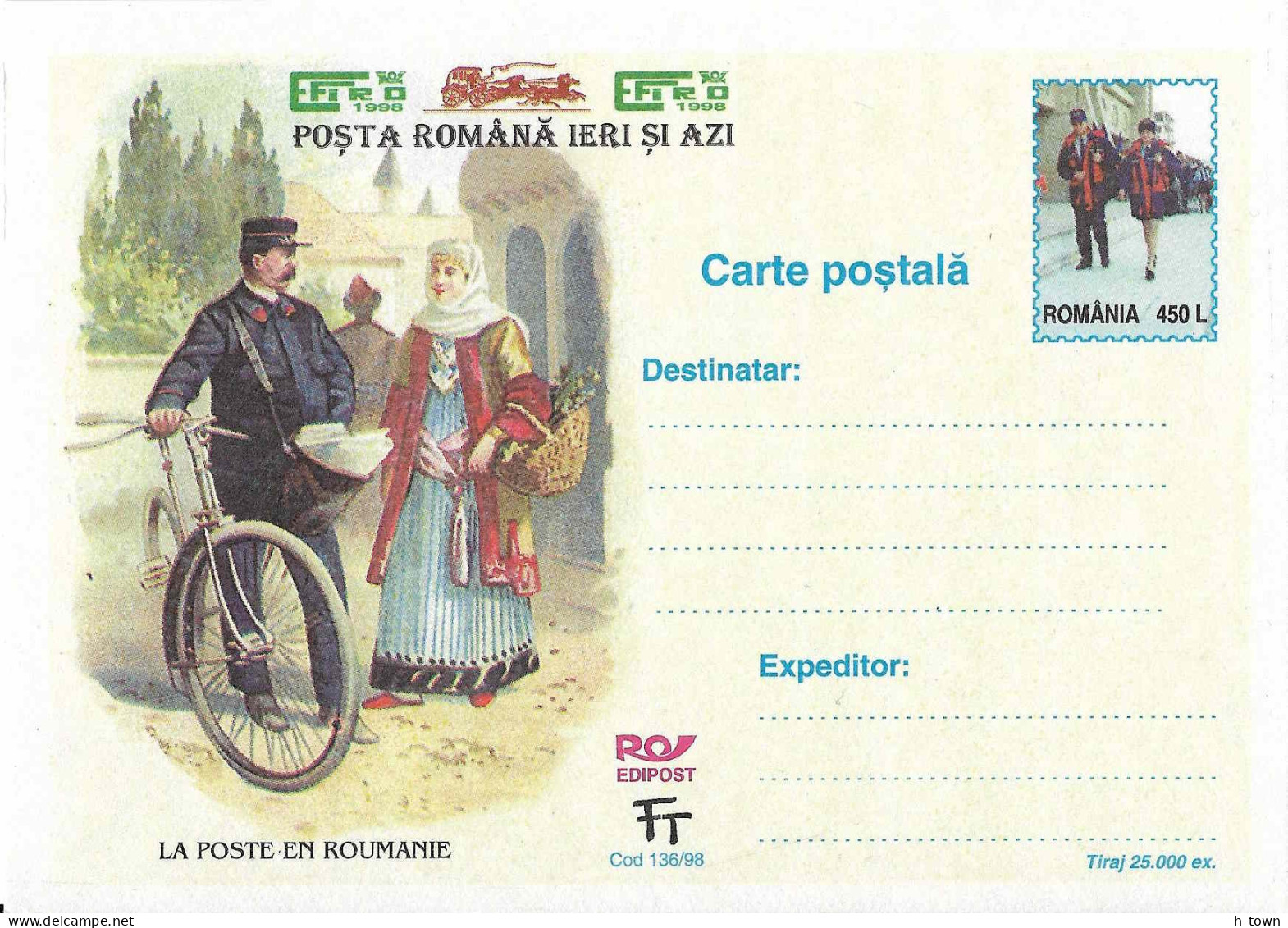 131  Bicycle, Poste: Entier (c.p.) De La Roumanie, 1998 - Cycling, Post Stationery Postcard. Cyclisme Vélo - Vélo