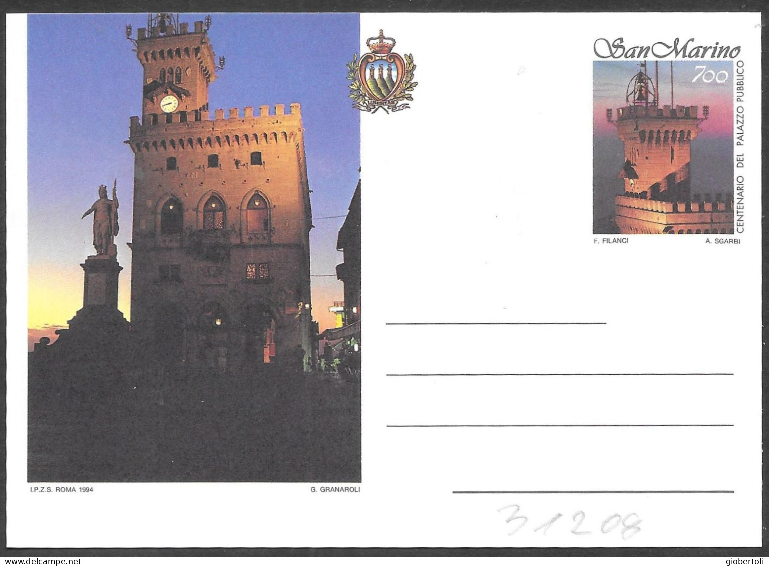 San Marino/Saint Marin: Intero, Stationery, Entier, Palazzo Pubblico, Public Building, Bâtiment Public - Interi Postali