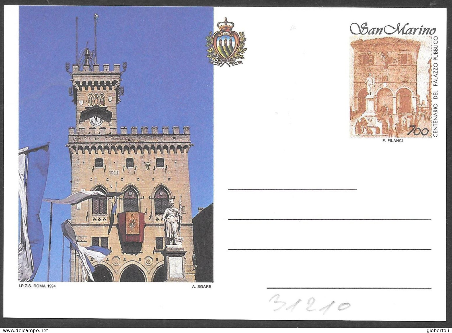 San Marino/Saint Marin: Intero, Stationery, Entier, Palazzo Pubblico, Public Building, Bâtiment Public - Postal Stationery