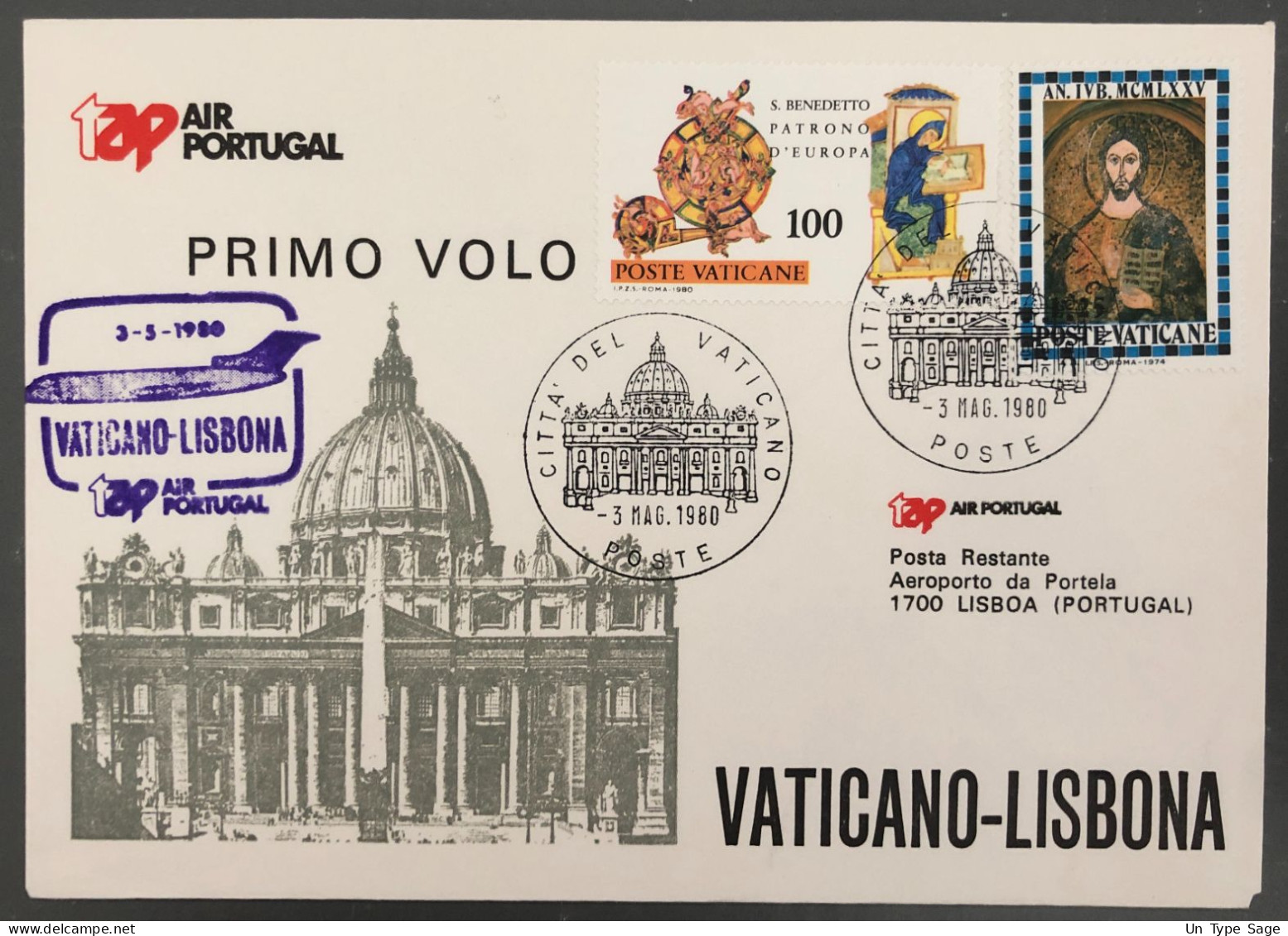 Portugal, Premier Vol Vatican, Lisbonne 3.5.1980 - (B1453) - Lettres & Documents