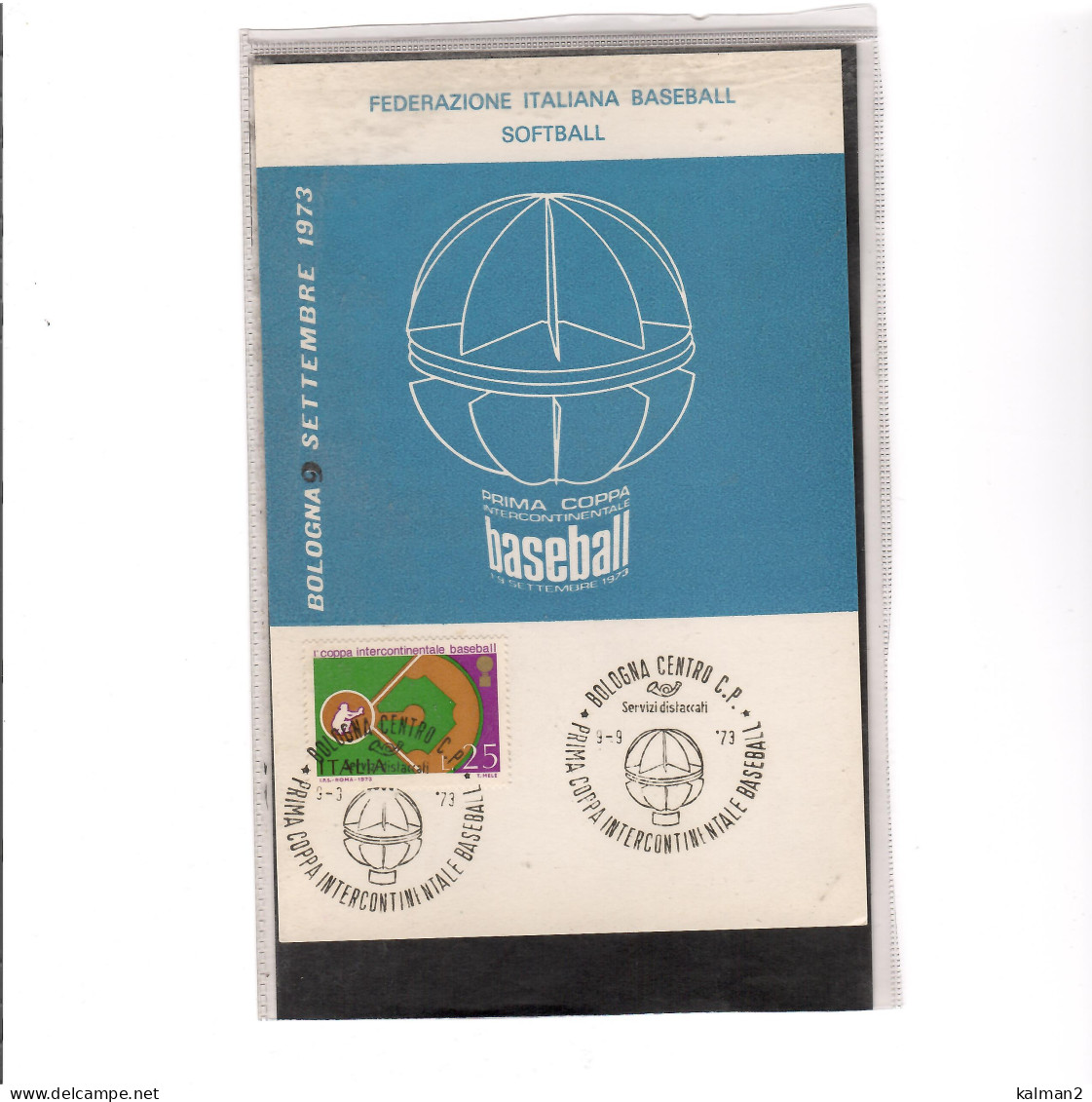 TEM19539  -  BOLOGNA 9.9.1973   /  PRIMA COPPA INTERCONTINENTALE BASEBALL - Baseball