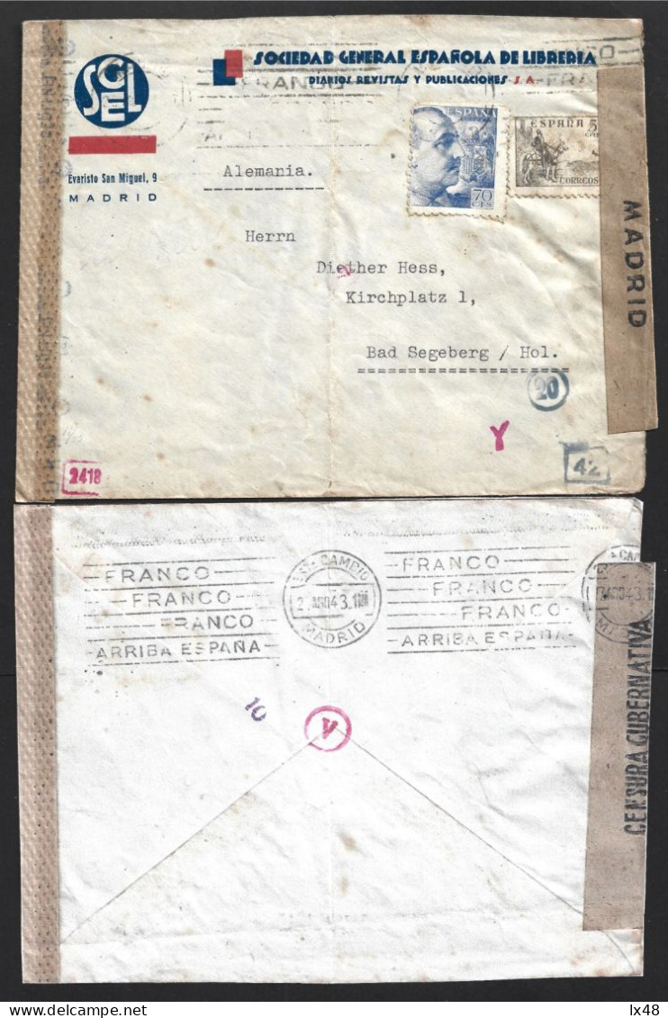 Carta Con Censura Del Gobierno Madrid 1943. 'Franco Arriba Franco'. 'Franco Lands In Spain'. Censorship Letter Madrid - Plaatfouten & Curiosa