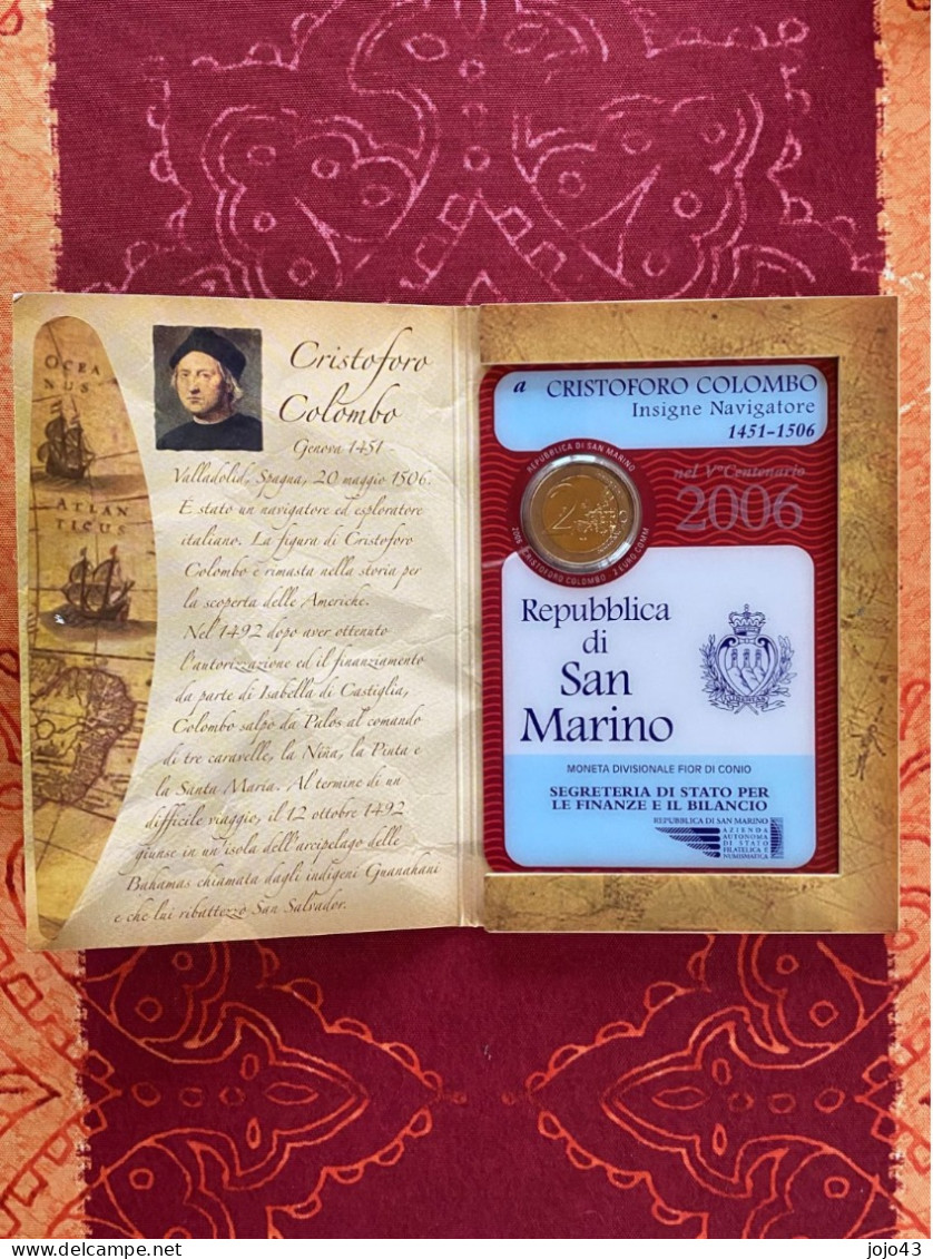 Pièce De 2 Euro Commémorative San Marino 2006  Christophe Colomb - Gedenkmünzen